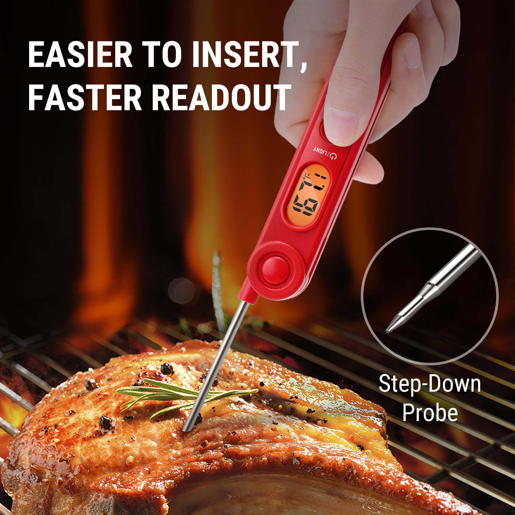 ThermoPro TP03B Digital Meat Thermometer - Instant Read Cooking Thermometer with Backlight & Pop-up Probe for Grilling, Smoking, BBQ, Deep Frying, Baking (Candy, Bread, Coffee) - Perfect for Kitchen, Outdoor Cooking & Food Safety