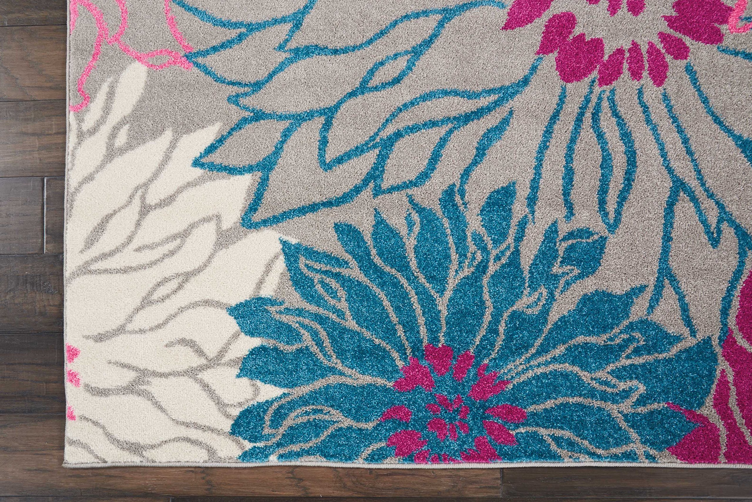 Nourison Passion Grey 8' x 10' Floral Farmhouse Area Rug - Easy to Clean, Non-Shedding - Perfect for Bedroom, Living Room, Dining Room & Kitchen Decor