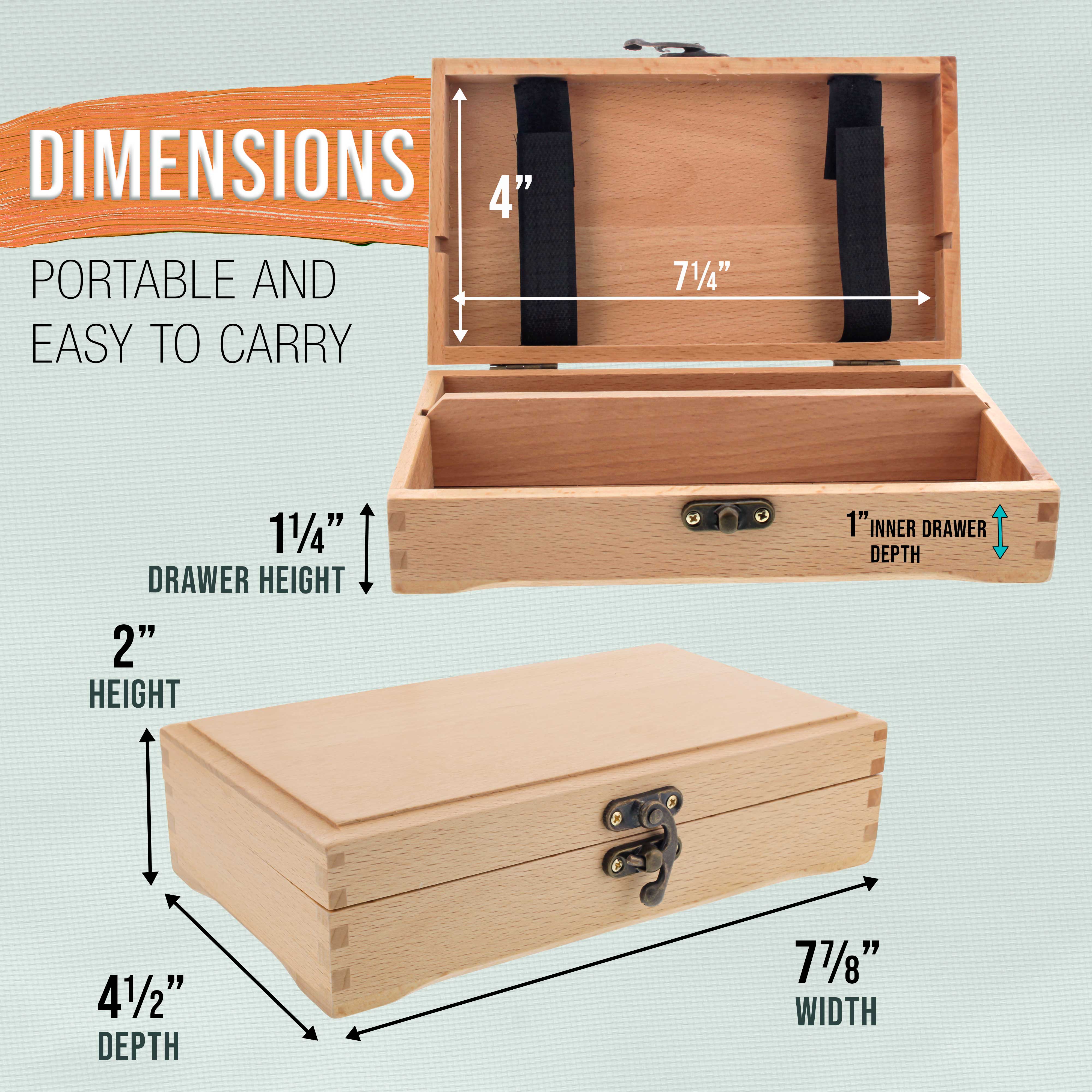 Multi-Function Unfinished Beechwood Artist Tool & Brush Storage Box with Locking Clasps - Organize & Protect Pencils, Erasers, Art Supplies - Perfect for Artists, Students & DIY Enthusiasts at Home or Studio