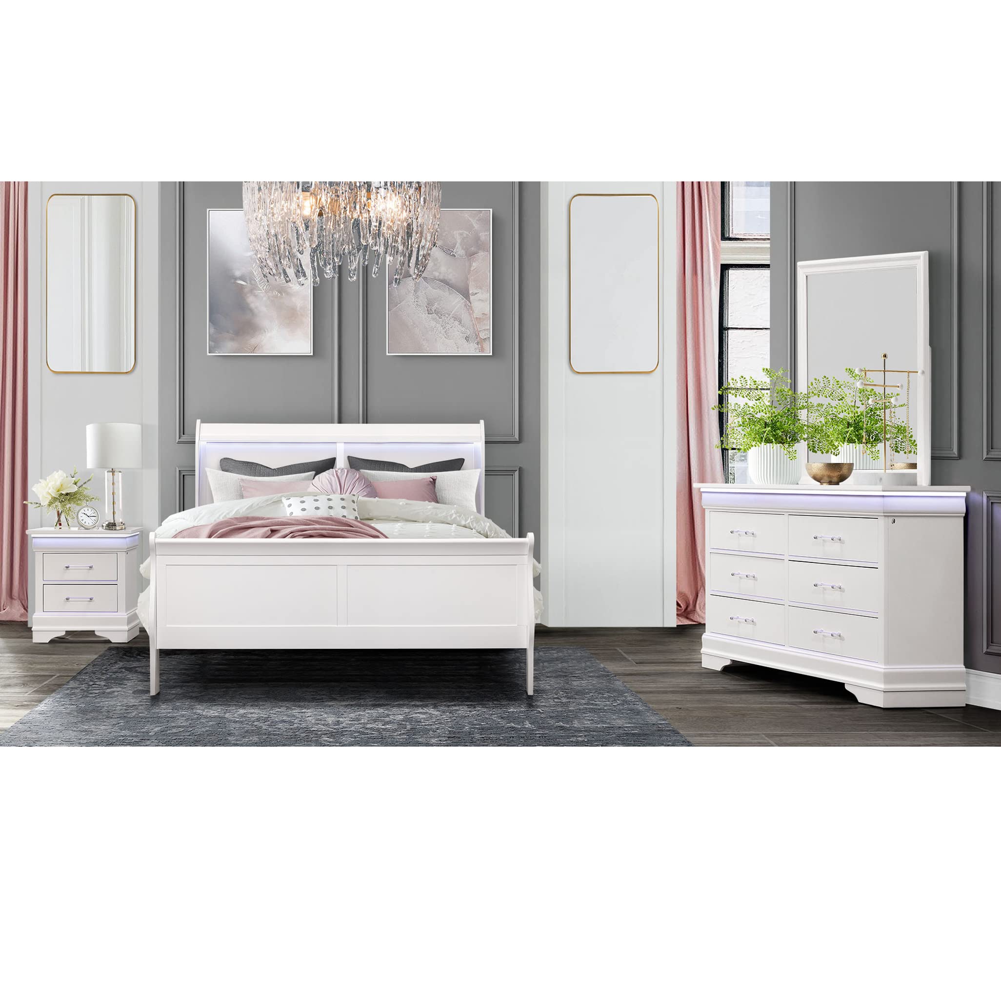 Global Furniture USA Charlie White Full Bed Frame - Modern Wooden Bed for Bedroom, Guest Room & Dorm - Easy Assembly & Sturdy Support