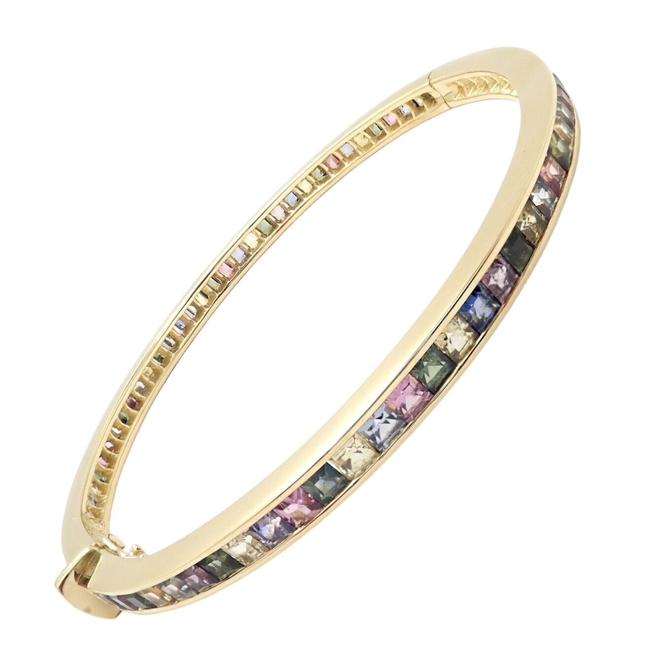 Authentic Julius Cohen 18K Yellow Gold Diamond & Pastel Gemstone Cuff Bracelet - Luxury Jewelry for Women, Perfect for Weddings, Parties & Special Occasions
