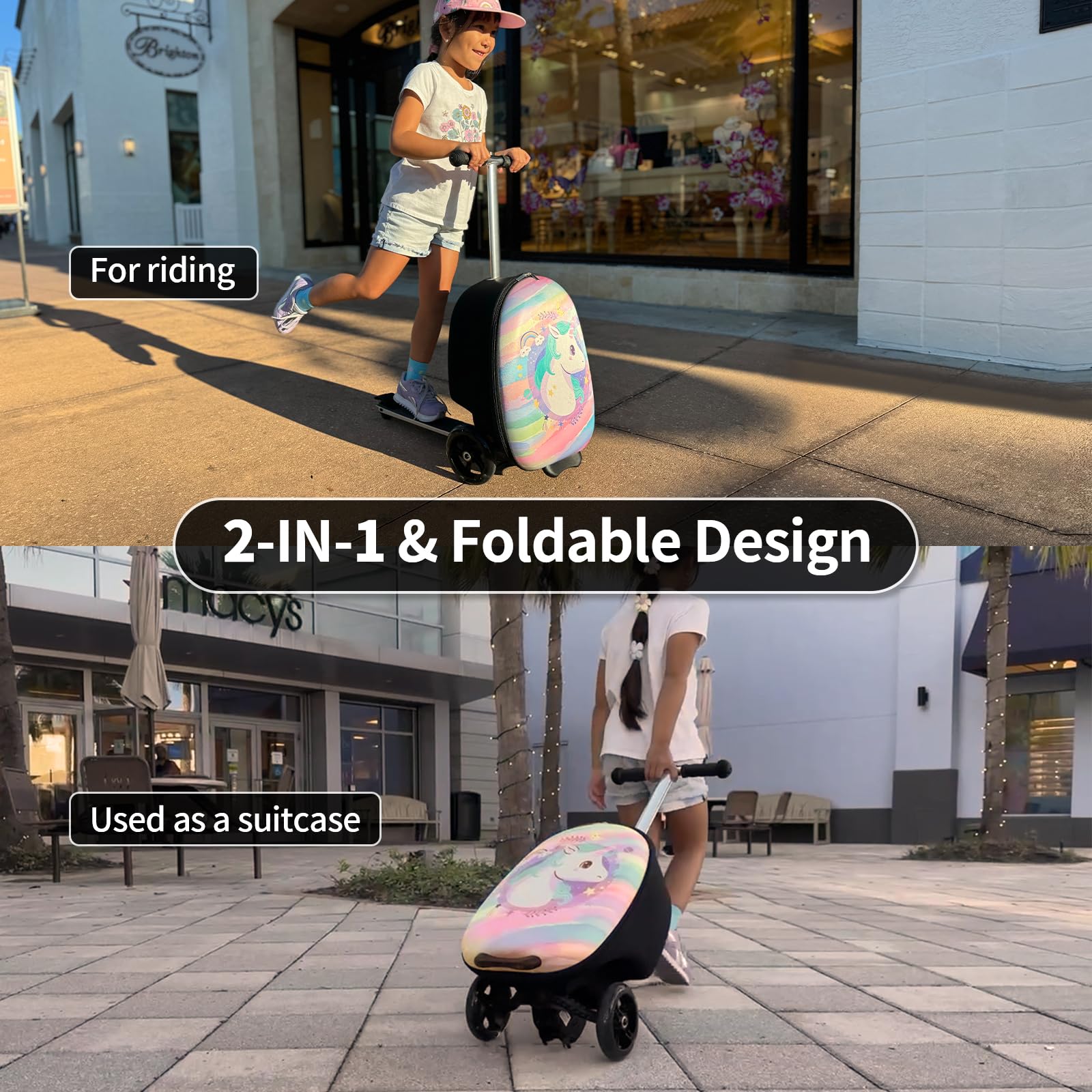 ALVOD Kids Scooter Suitcase with LED Light Wheels - Lightweight Travel Luggage for Children | Perfect for Airports, School Trips & Family Vacations