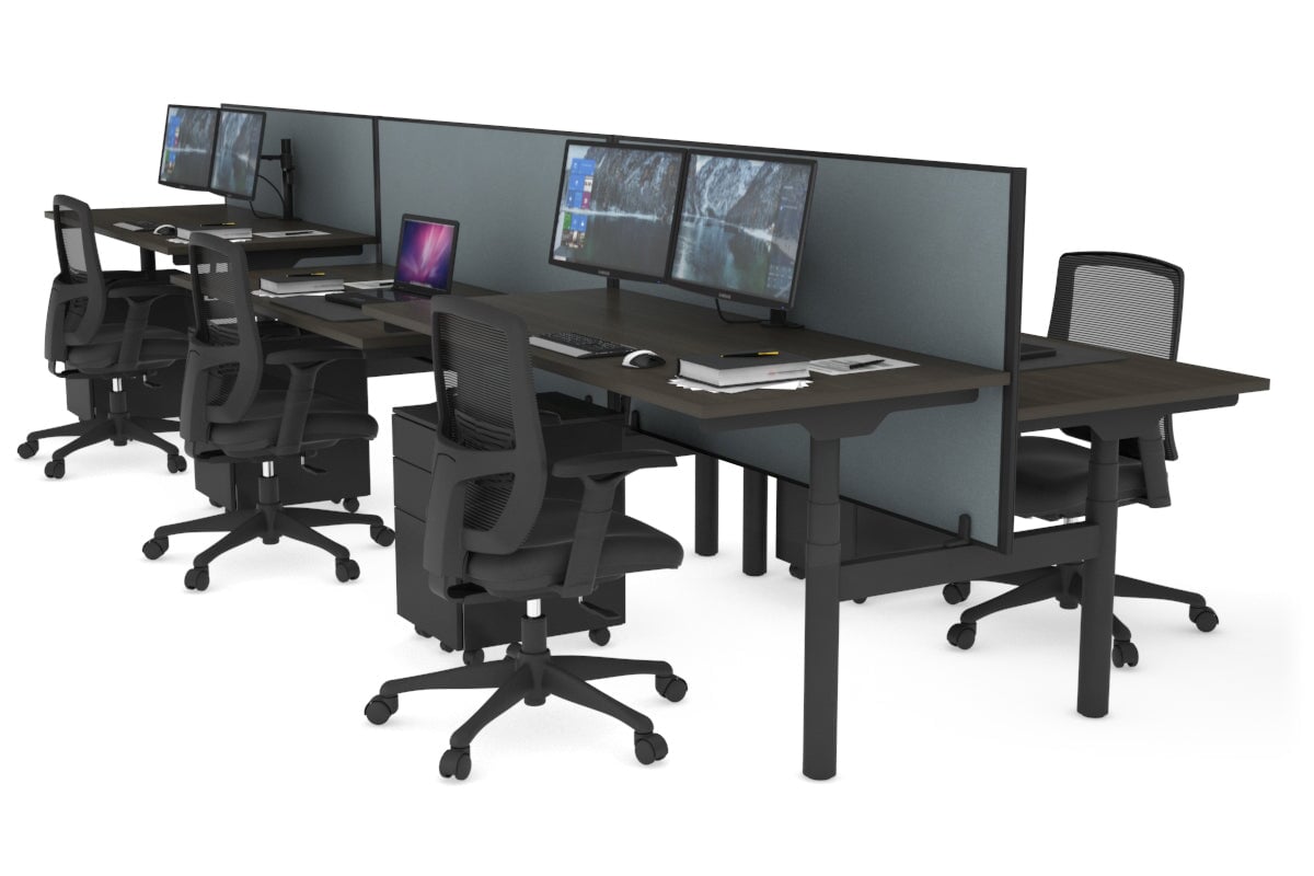 Flexi Premium Height Adjustable 6-Person H Bench Workstation - Black Frame [1200L x 700W] - Ideal for Office, Coworking Spaces & Home Offices