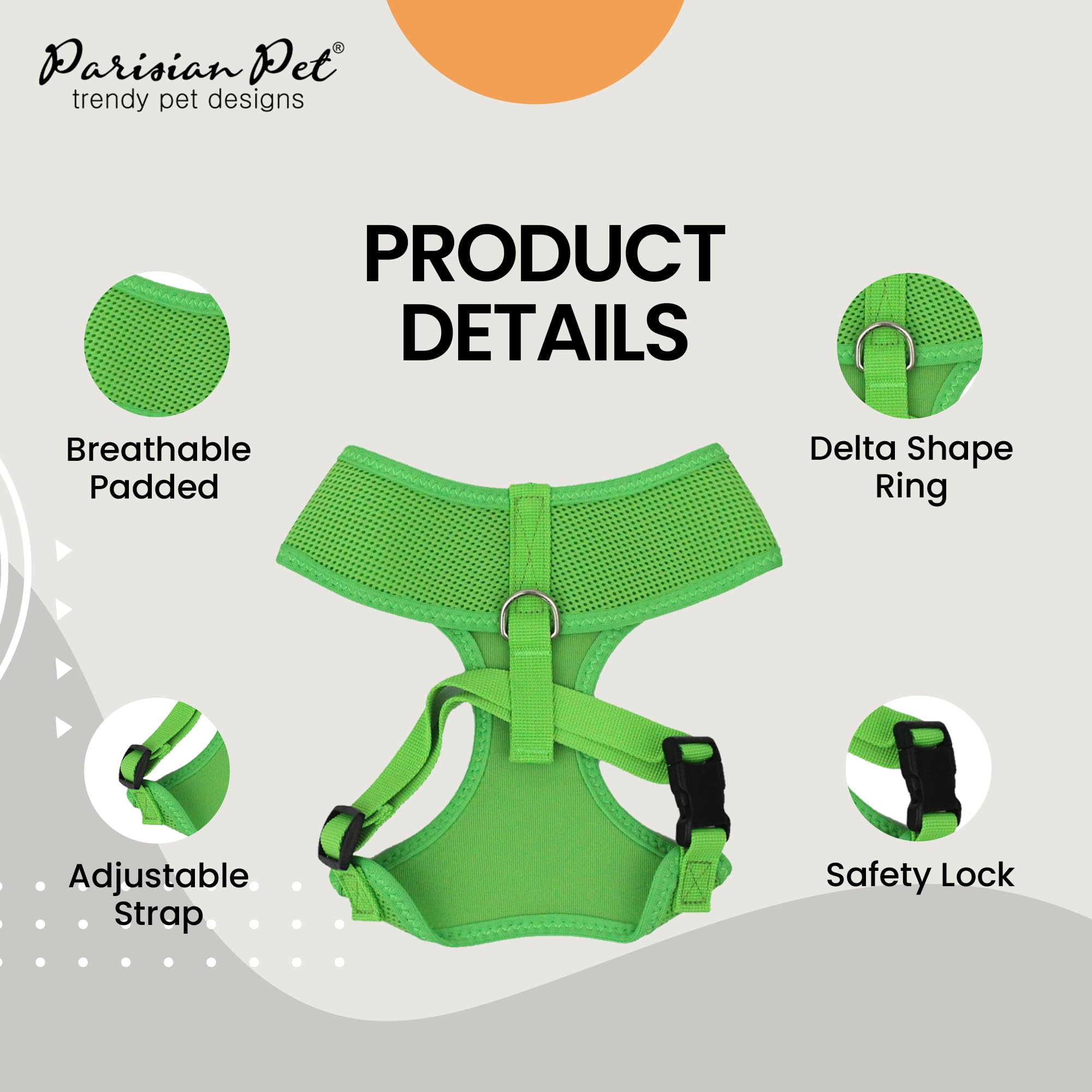 Parisian Pet Adjustable No-Pull Dog Harness - Bright Green Padded Vest for Small Dogs - Choke-Free Cooling Harness for Walking, Running & Hiking - Puppy Harness Size S - Perfect for Outdoor Adventures & Daily Walks