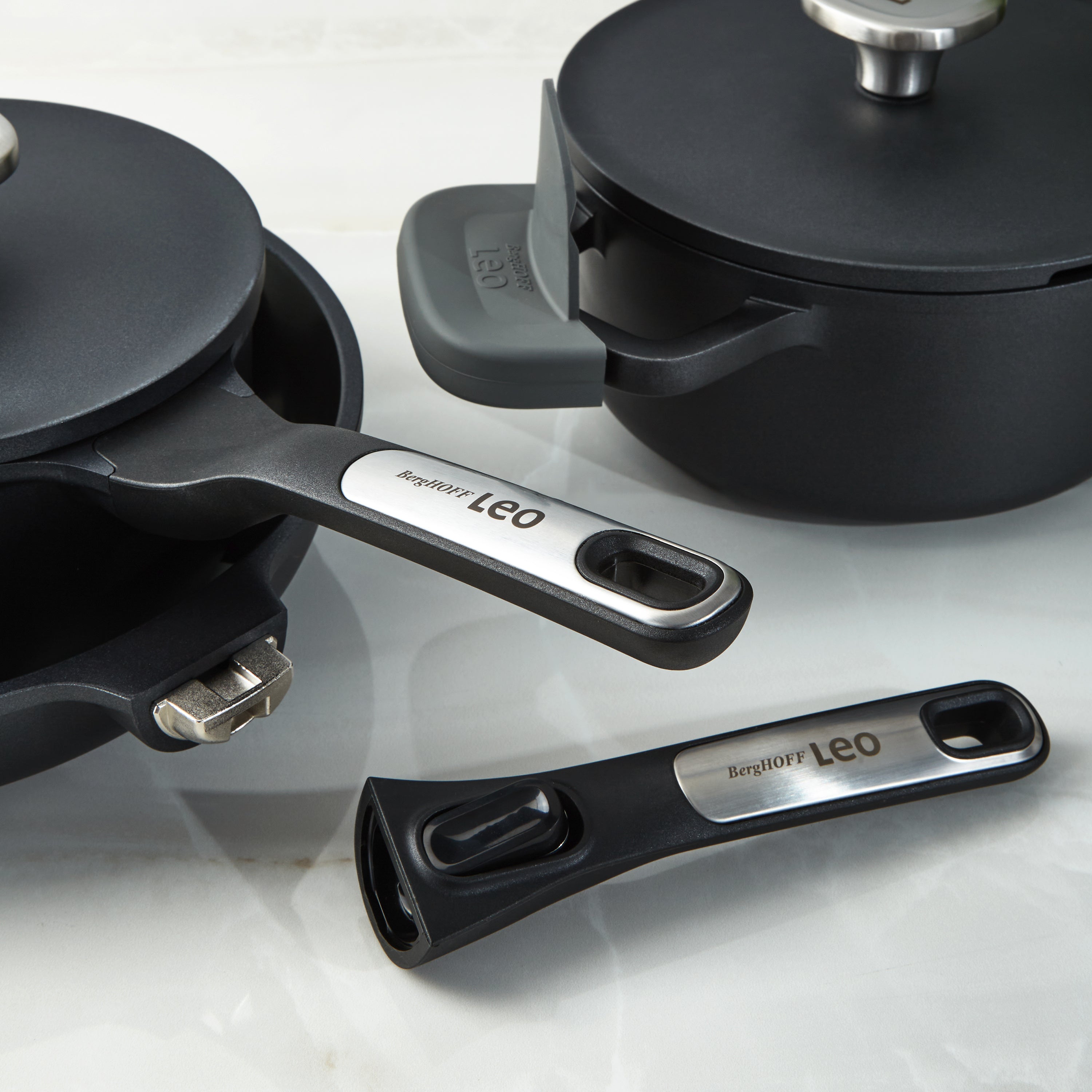 BergHOFF Leo Phantom 5-Piece Nonstick Ceramic Cookware Set - Eco-Friendly Recycled Material - Perfect for Sauteing, Frying & Healthy Cooking in Modern Kitchens