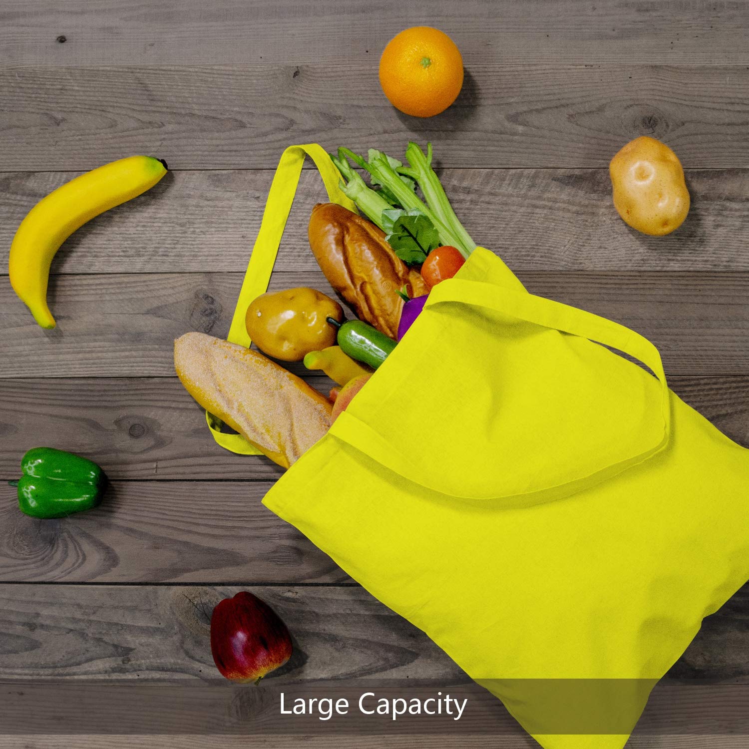 TOPDesign 24-Pack 16x15 Inch Yellow Cotton Tote Bags - Lightweight Reusable Grocery Shopping Bags for DIY, Advertising, Promotions & Gifts | Perfect for Supermarkets, Farmers Markets, Beach Trips & Eco-Friendly Activities