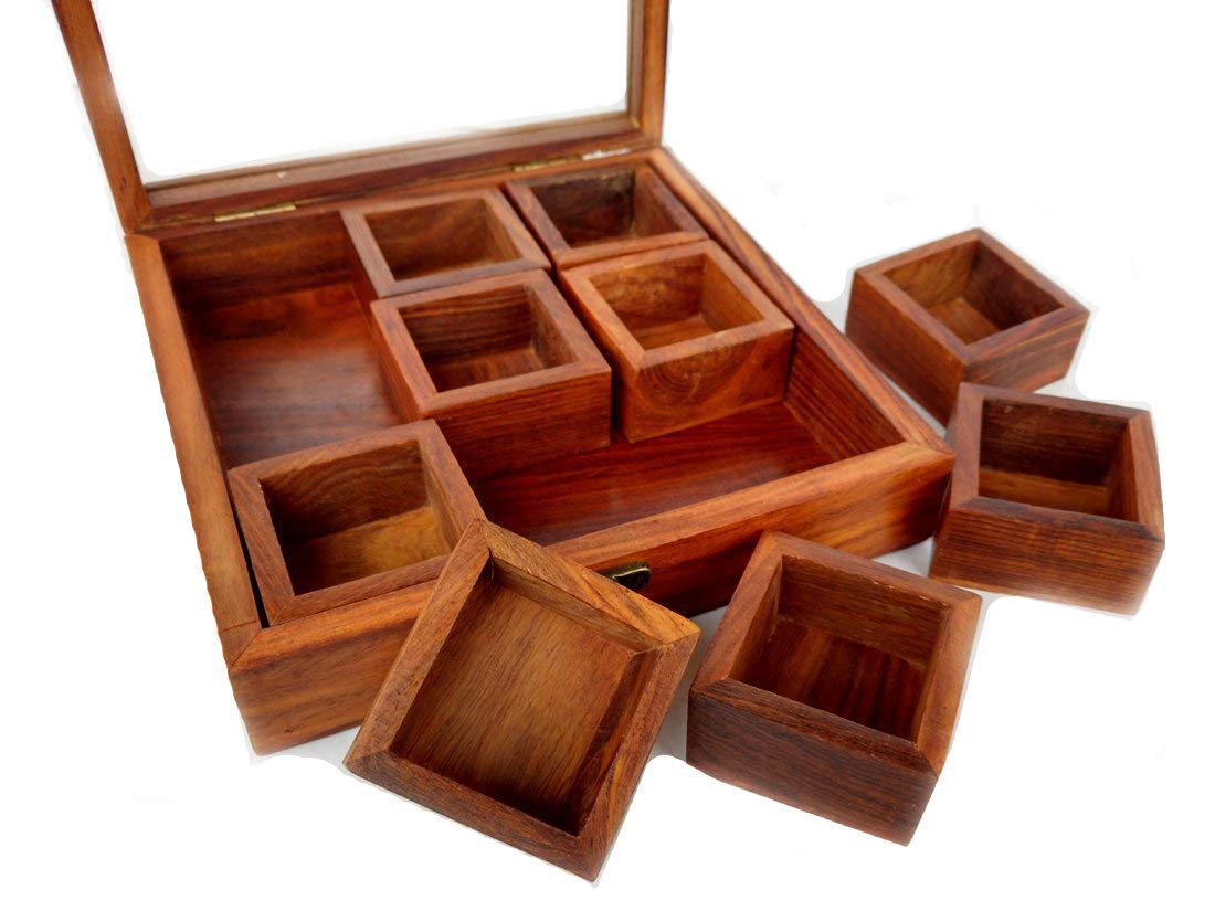 Sheesham Wood Spice Box - Spice Storage for Kitchen & Dining