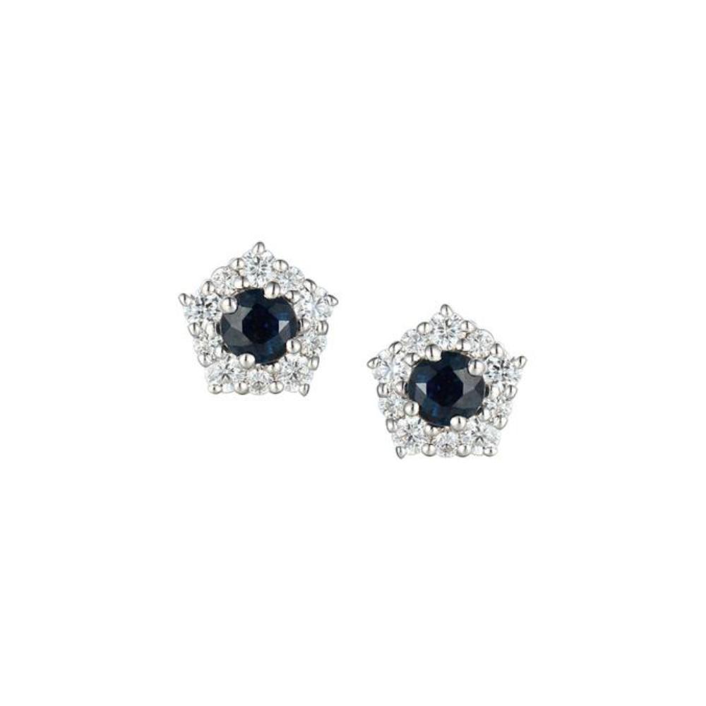 Silver Sapphire CZ Cluster Stud Earrings - Elegant Blue Sapphire & Cubic Zirconia Jewelry for Women | Perfect for Weddings, Parties & Gift Giving