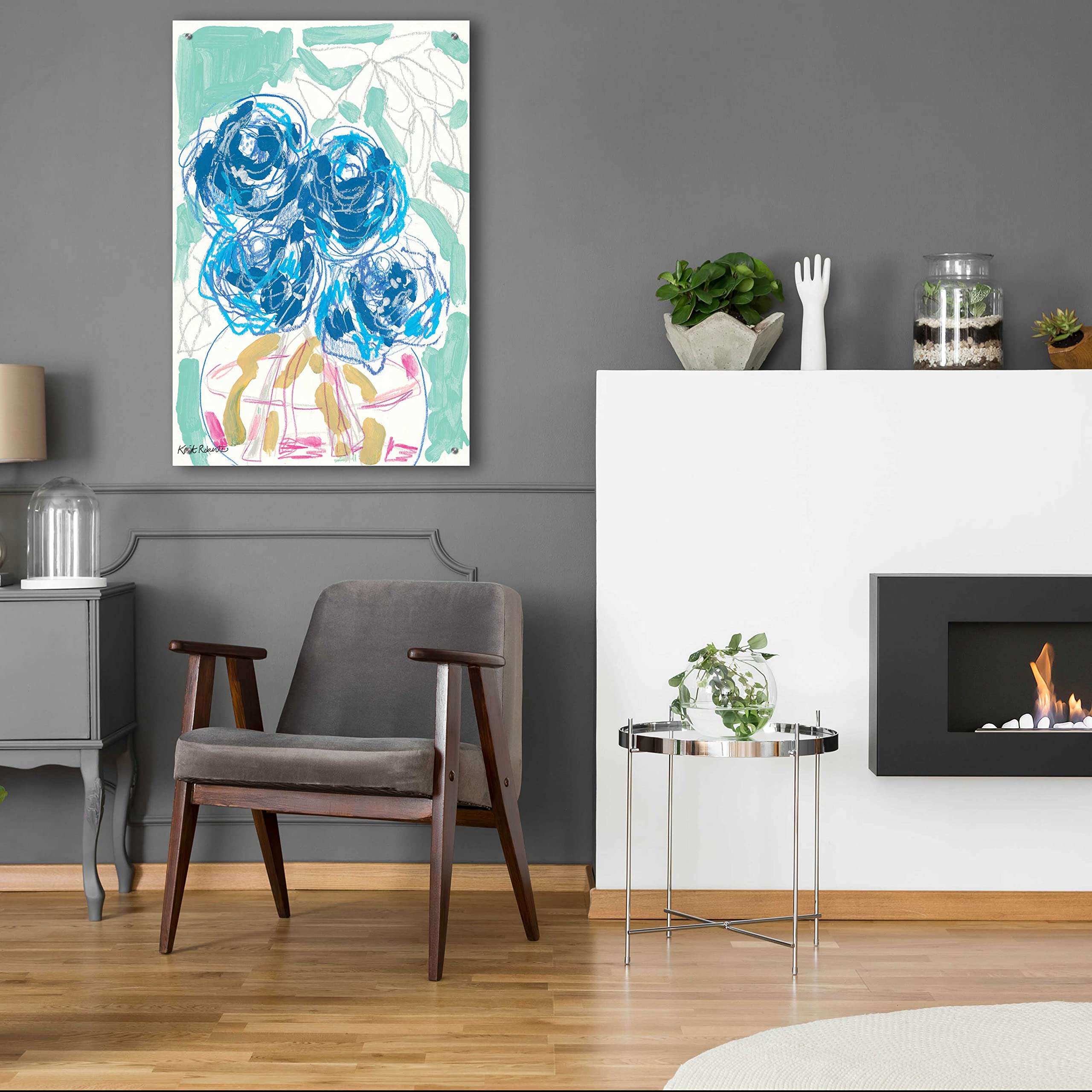 Kait Roberts 'Nightstand Blooms in Water' Acrylic Glass Wall Art - 24x36 Inches Modern Abstract Floral Painting - Perfect for Living Room, Bedroom & Office Decor