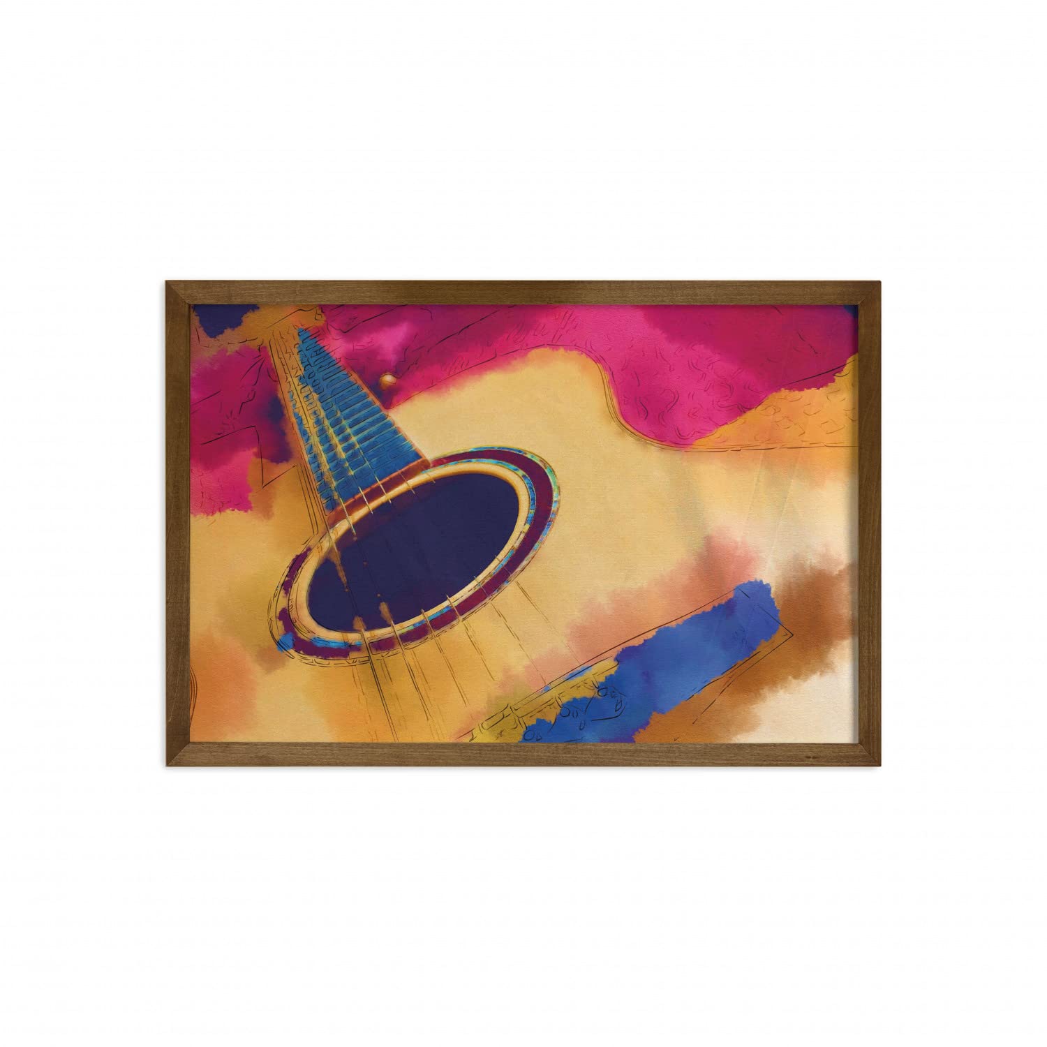 Ambesonne Guitar Wall Art - Abstract Strings Watercolor Painting with Vintage Style, Framed Fabric Decor for Living Room, Bedroom & Dorm - 35x23 Inches Violet Blue Magenta Home Decor - Perfect for Music Lovers & Bohemian Interior Design