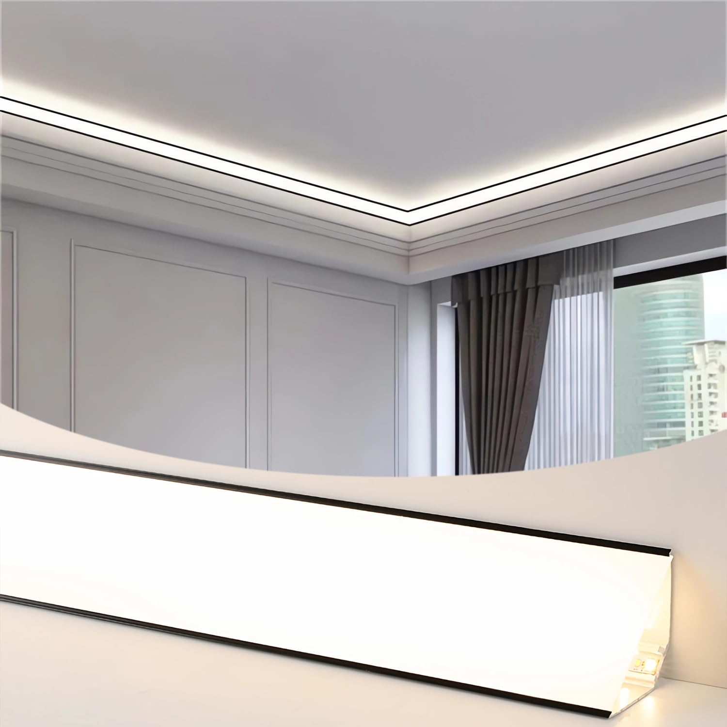 JARBIH 10-Pack LED Aluminum Profile for Ceiling & Wall Lighting - 1M/3.3ft 6x6cm Corner Strip, Linear Channel for Home Decoration (Black) - Perfect for Living Room, Bedroom & Office Ambient Lighting