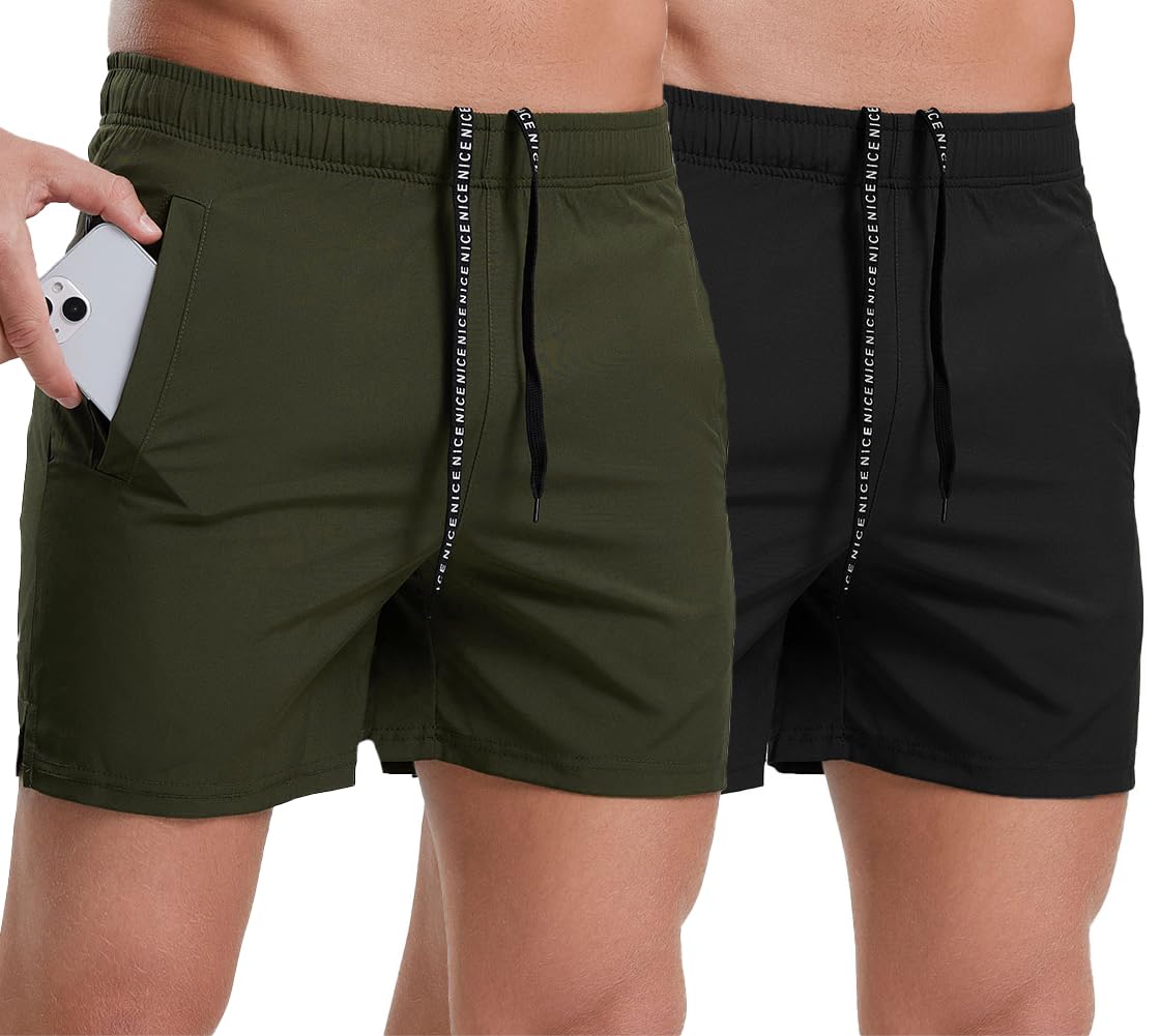 Wangdo Men's 5 Inch Quick Dry Athletic Shorts - 2 Pack Gym Workout Running Shorts with Pockets | Lightweight Breathable Sports Shorts for Training, Jogging & Outdoor Activities