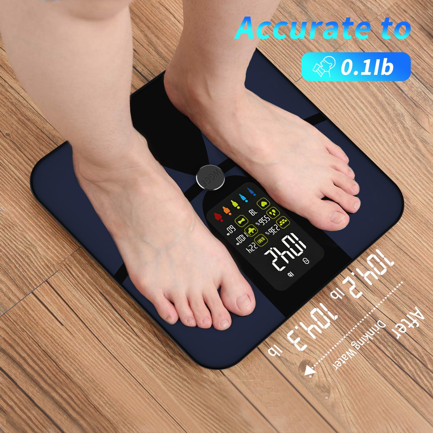 WGGE Smart Digital Body Weight Scale with Mobile App - Large LCD Display, 17 Body Composition Metrics (BMI, Body Fat, Heart Rate), Baby Mode, 400lb/180kg Capacity - Perfect for Bathroom, Gym & Home Health Tracking