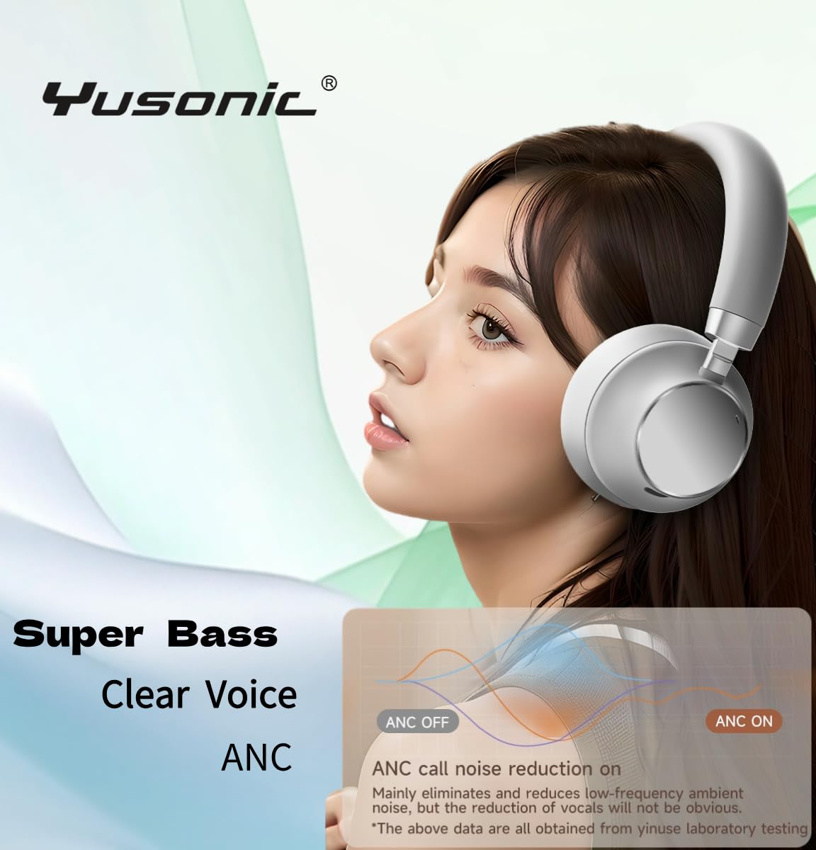 Premium Over-Ear Bluetooth Headphones with Active Noise Cancelling, Built-in Mic & 50H Playtime - HiFi Stereo Sound, Deep Bass & Rotating Ear Cups for Home, Office, PC & Mobile Devices (Silver) - Perfect for Work, Travel & Gaming