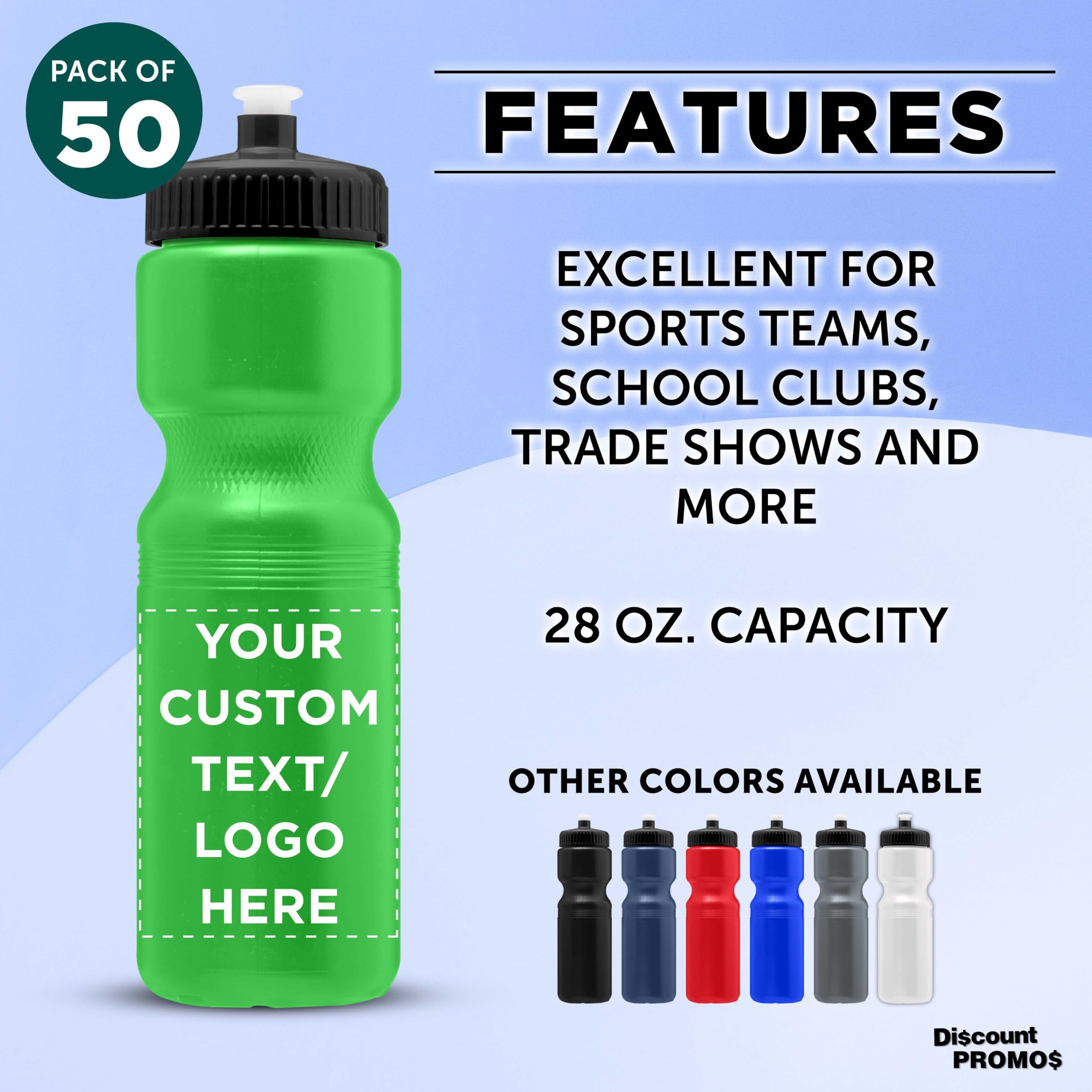 28 oz Custom Push Cap Plastic Water Bottles - Bulk Pack of 50 - Personalized Neon Green Water Bottles for Gym, Hiking, Camping & Outdoor Sports - Ideal for Team Events, Corporate Gifts & Promotional Giveaways