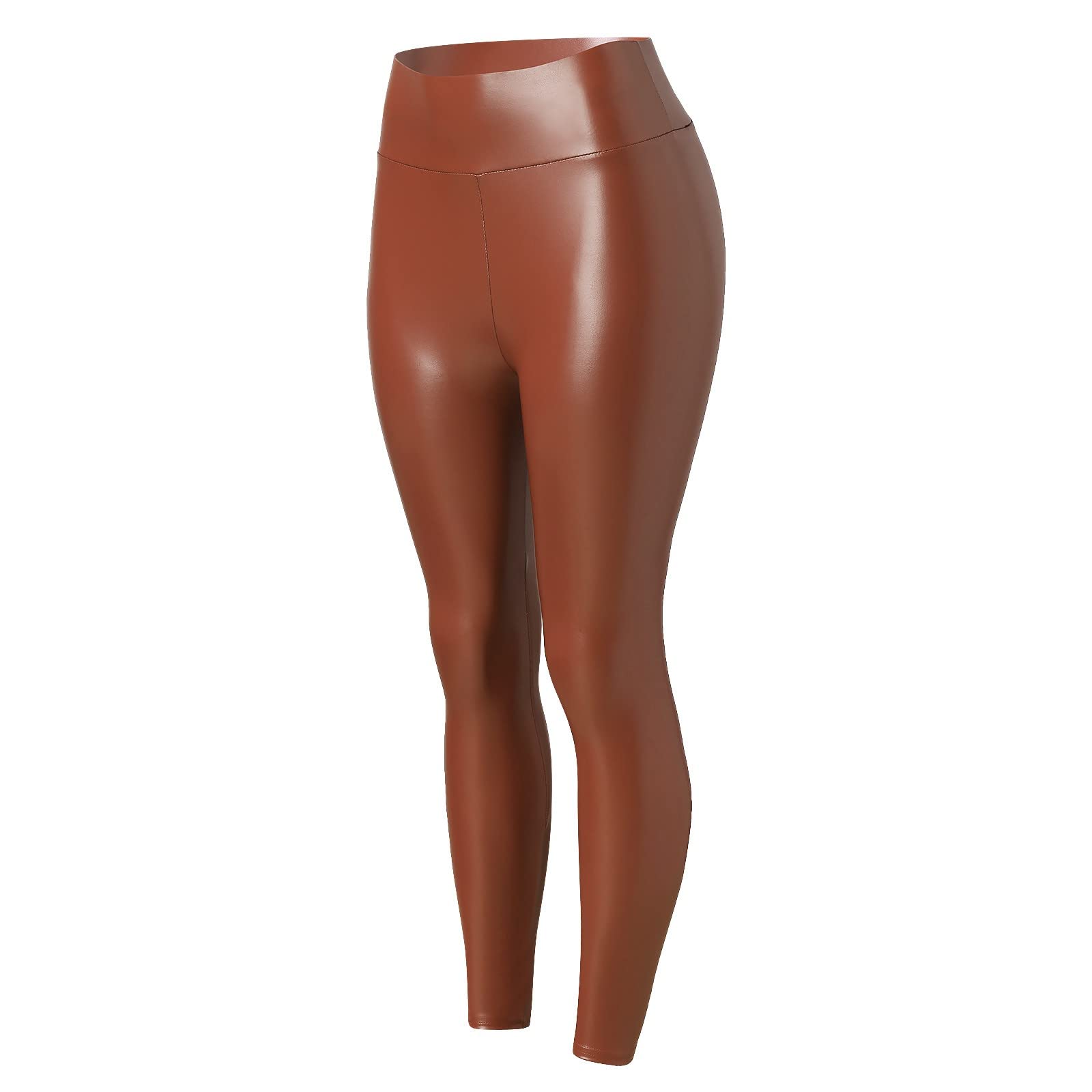 Women's Faux Leather Leggings - High Waisted Stretch Pleather Pants in Bronze | Summer Fashion for Women | Perfect for Casual Outfits, Night Out & Office Wear