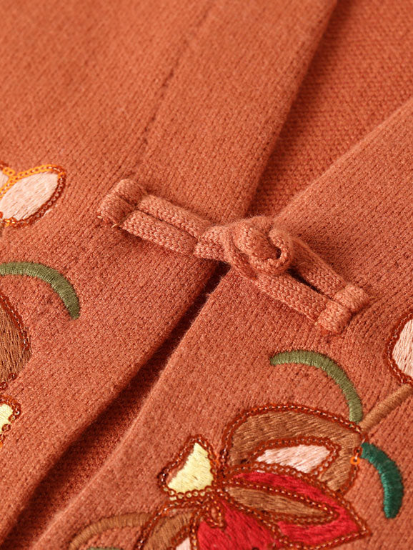 Embroidered Floral Women's Knit Cardigan Jacket for Mothers - Cozy Lightweight Sweater for Casual Wear, Spring & Fall Layering