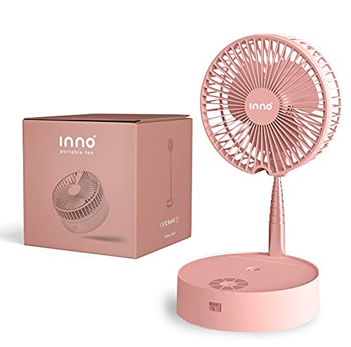 Inno Portable Fan & Essential Oil Diffuser - Foldable Standing/Desk Fan with Night Light, Air Humidifier, 24H Runtime - Peach Pink | Perfect for Home, Office, Yoga & Bedroom Cooling & Aromatherapy