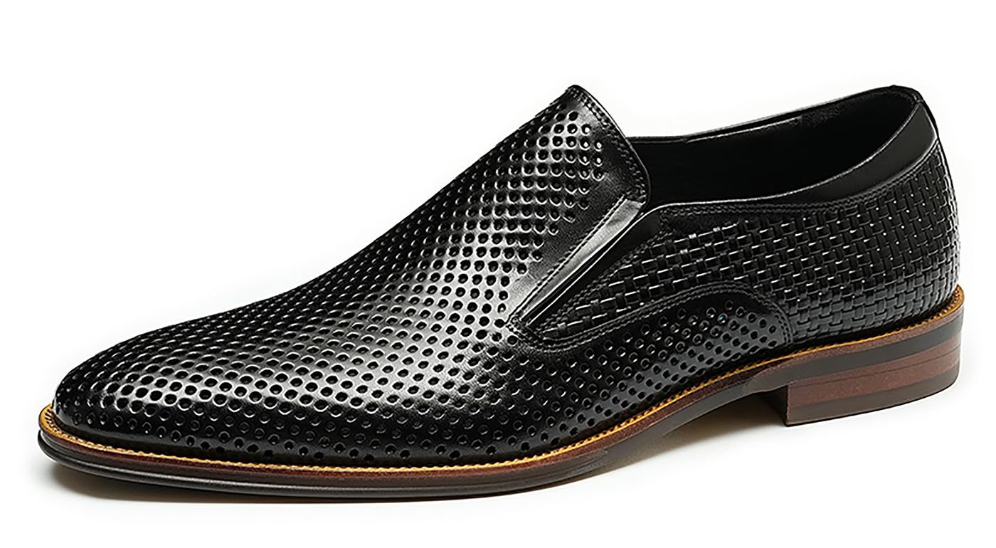 Men's Genuine Leather Penny Loafers - Slip On Dress Casual Shoes for Business & Formal Wear - Comfortable Hollow Design Summer Walking Shoes for Office, Wedding & Daily Outfits
