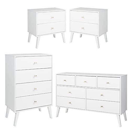 Modern 4-Piece Bedroom Set - 2 Nightstands & 7-Drawer Dresser with Chest | Home Square Furniture for Master Bedroom, Guest Room & Apartment Decor