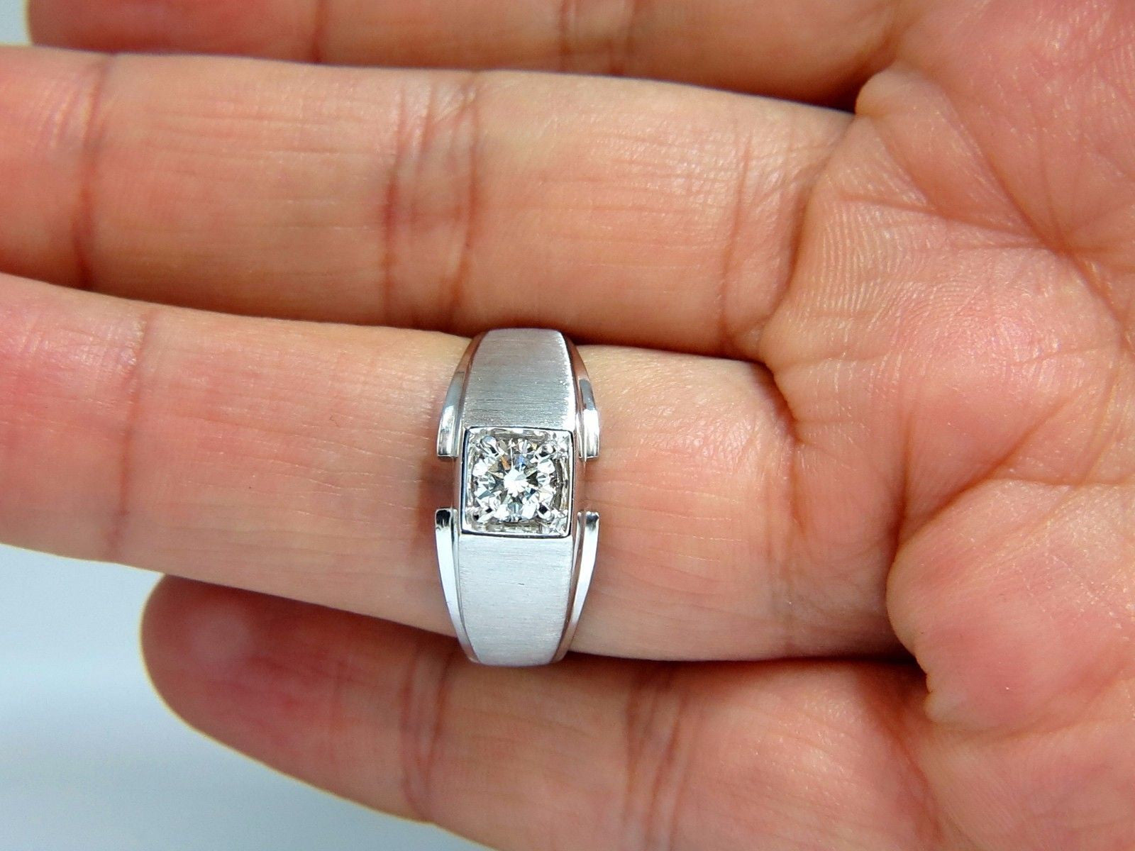 0.56ct Natural Round Diamond Solitaire Ring for Men - 14K Gold Brush Finish | Wedding, Engagement, Anniversary Gift Idea