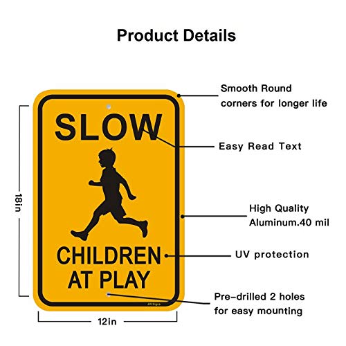 2-Pack Slow Children at Play Signs – 18”x12” Rust-Free Aluminum Safety Signs, Weatherproof & Waterproof with Durable Ink – Easy to Install for School Zones, Neighborhoods & Playground Safety