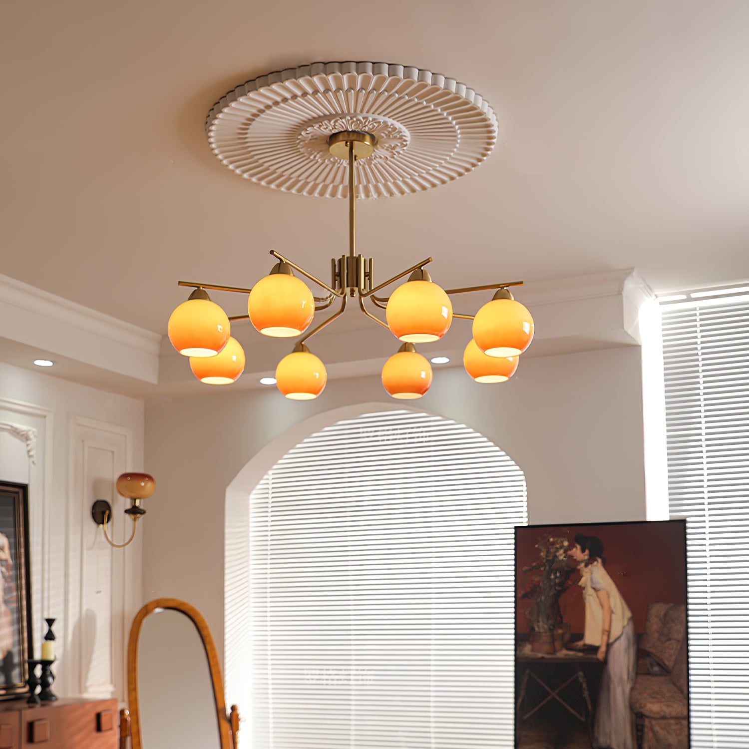 Elegant Caramel Sphere Chandelier - Modern Glass Pendant Light Fixture for Dining Room, Living Room & Bedroom Decor