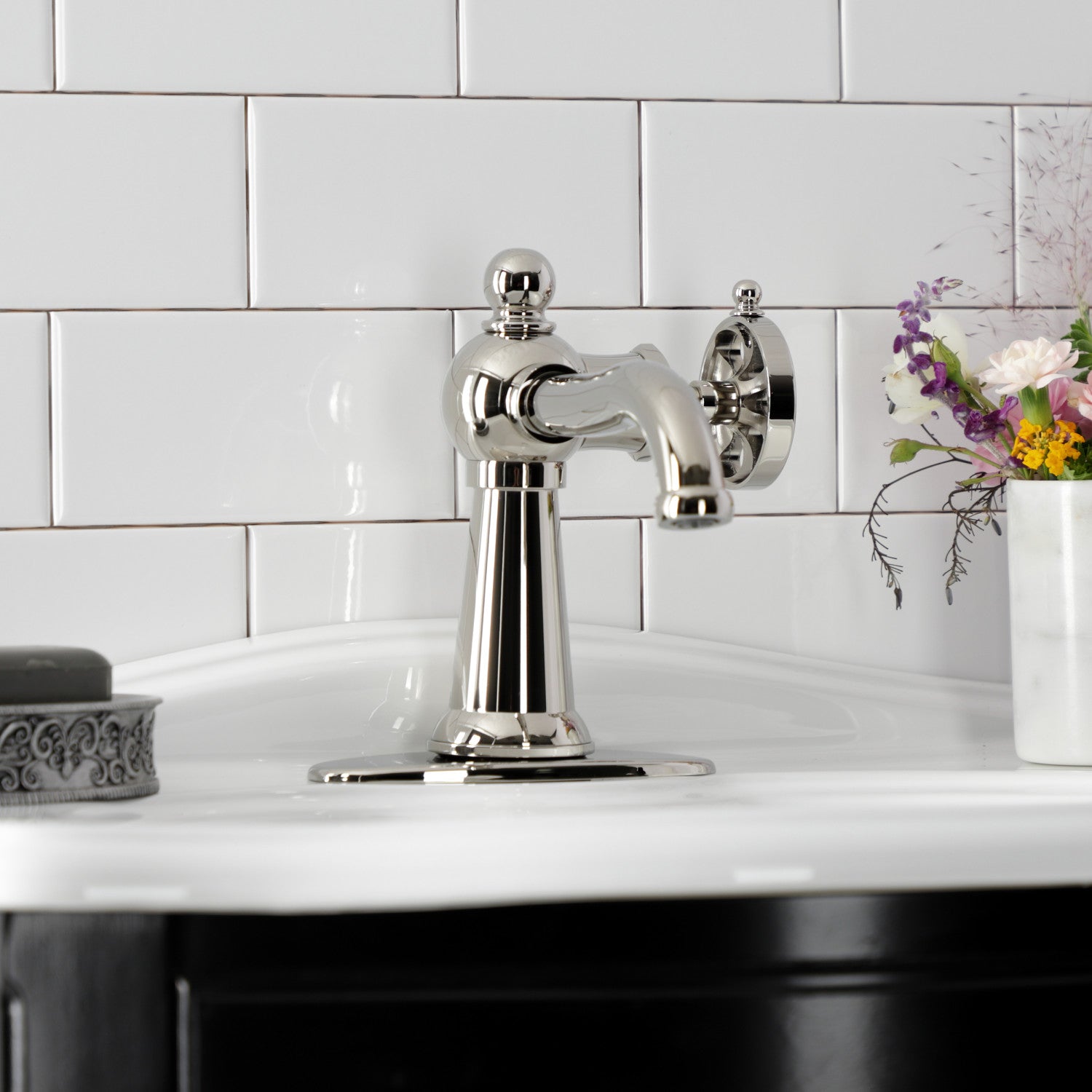 Belknap KSD3546RX Single Handle Bathroom Faucet with Deck Plate & Push Pop-Up Drain - Polished Nickel Finish for Vanity Sinks & Powder Rooms
