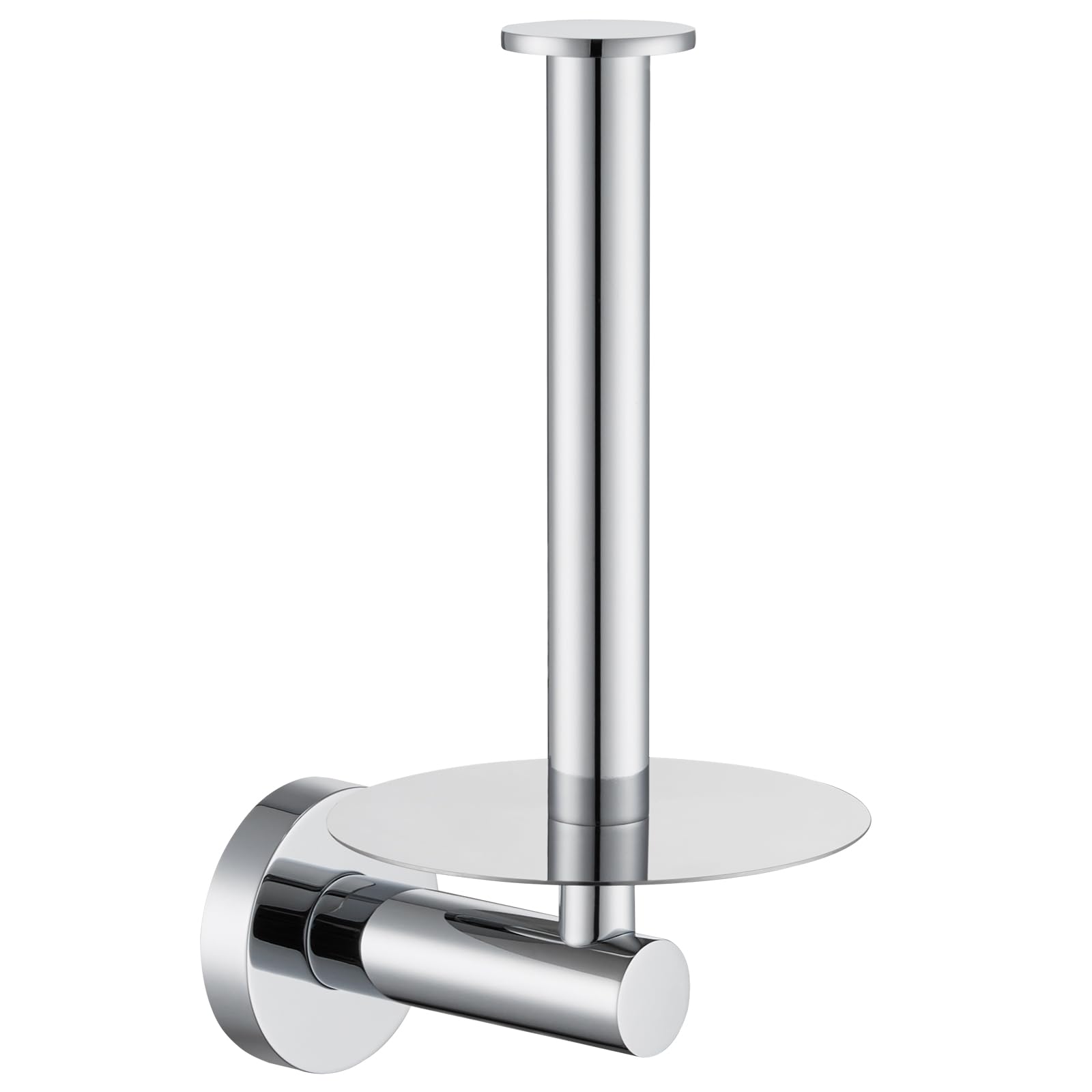 Aomasi Stainless Steel Vertical Toilet Paper Holder - Modern Chrome Standing Tissue Hanger with Round Plate | Wall Mounted Bathroom TP Roll Storage | Perfect for Small Bathrooms, Powder Rooms & RVs