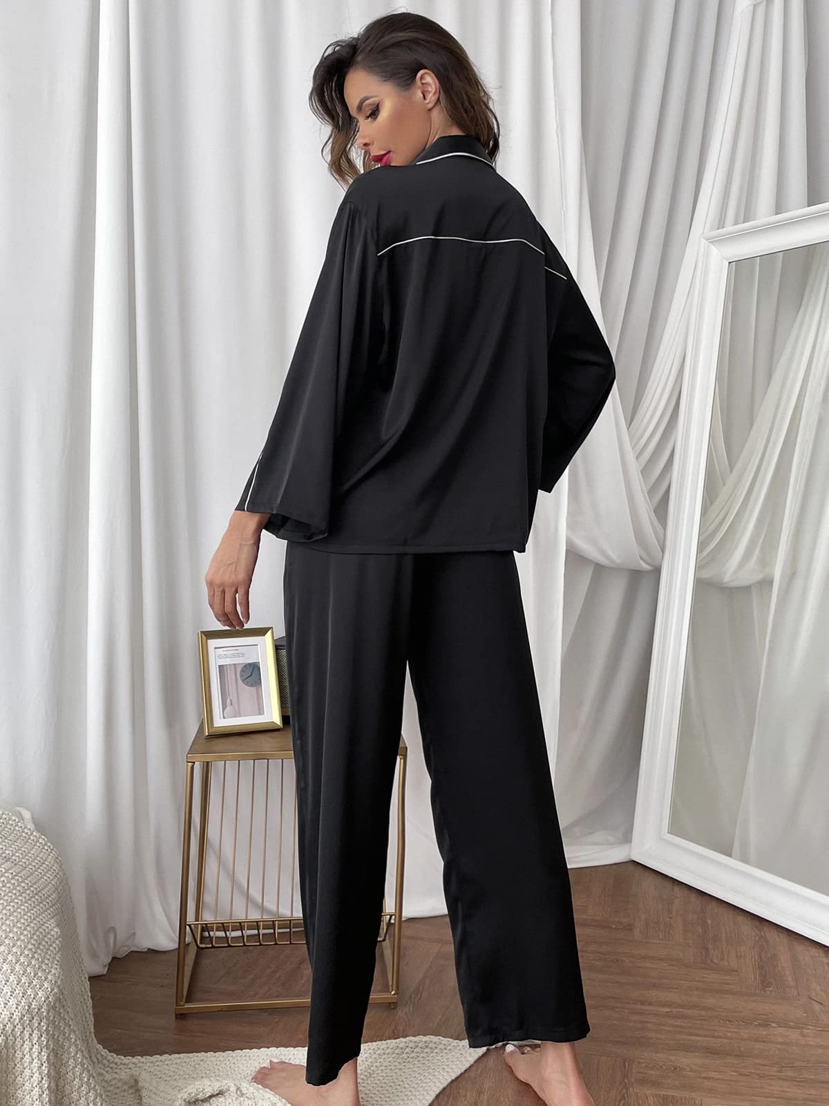 Women's Silk Pajama Set - Long Sleeve Satin Sleepwear for Lounge & Sleep