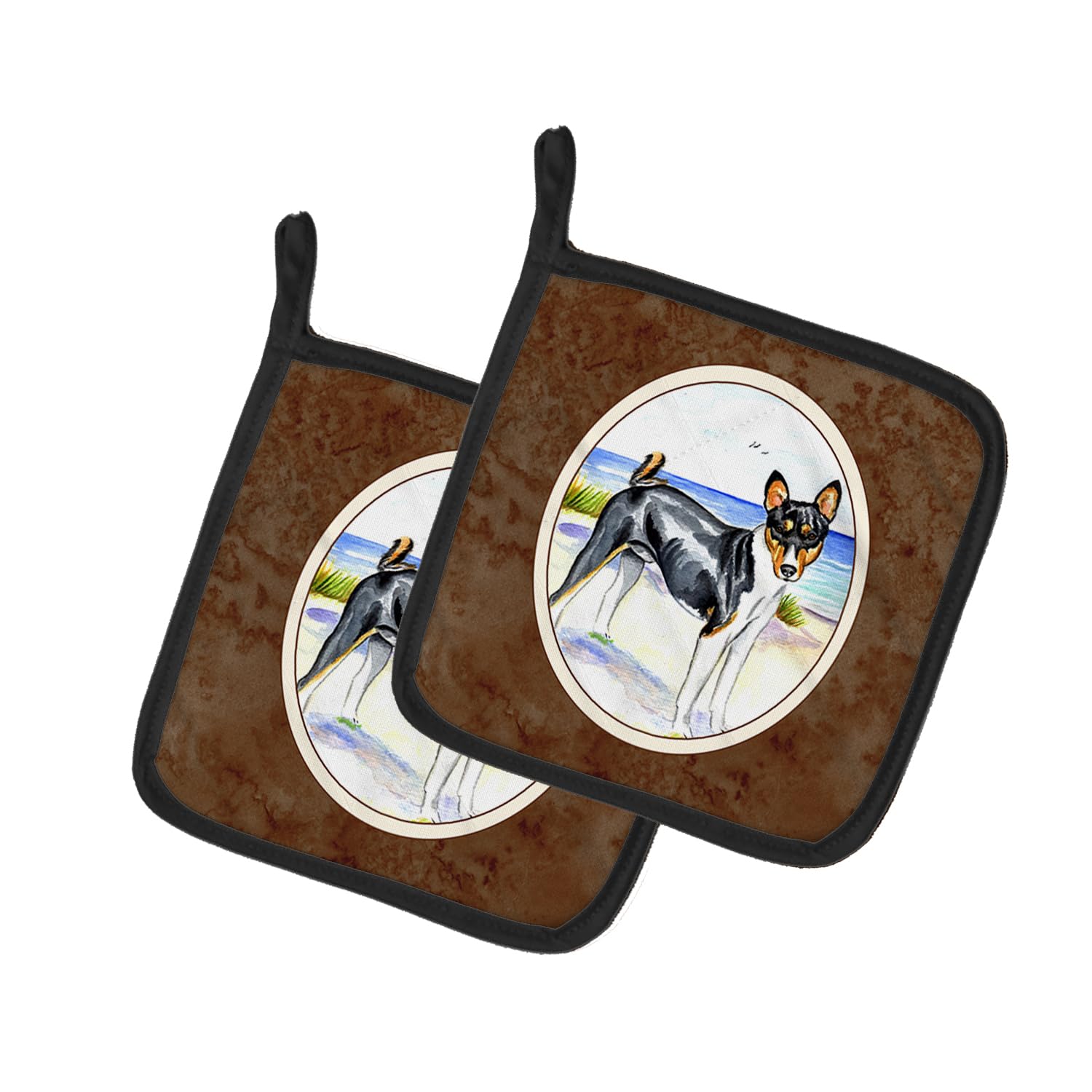 Basenji Design Heat Resistant Pot Holders Set - 7.5x7.5 Inch Kitchen Oven Mitts for Cooking, Baking & BBQ | Caroline's Treasures 7109PTHD | Perfect for Hot Dishes, Grilling and Home Decor