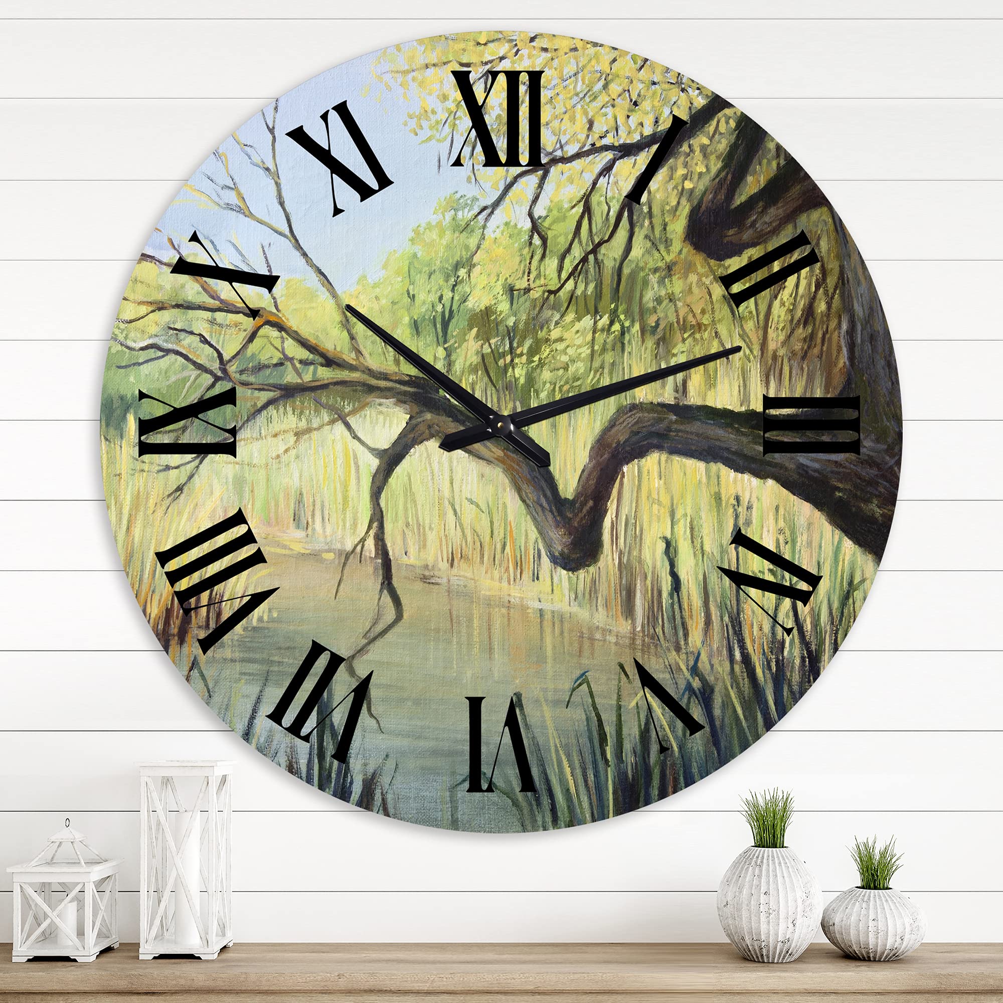 DesignQ Lake House Wall Clock 'The Lake of Silence' - Large Landscape Nature Wall Art for Living Room, Bedroom & Office Decor - Perfect for Rustic, Farmhouse & Coastal Home Décor