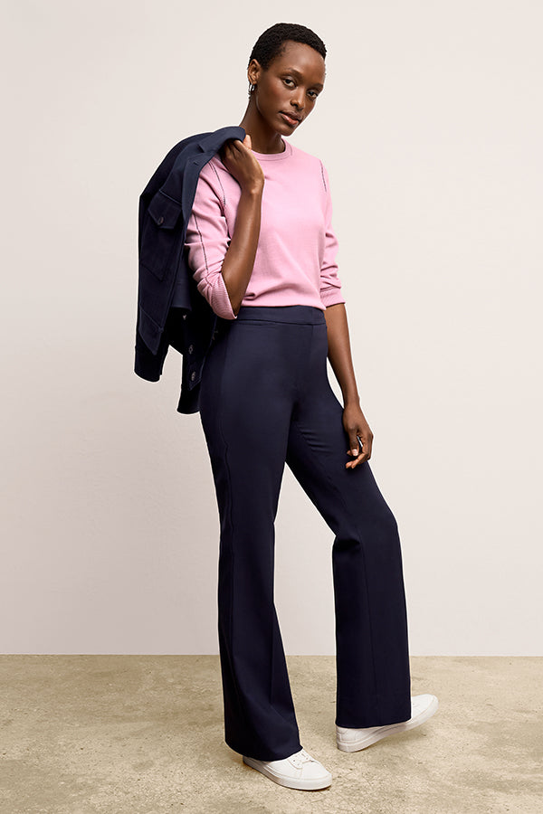 Horton Flare Trouser - Washable Wool Twill Pants for Women, Dark Navy - Perfect for Office Wear & Casual Outfits