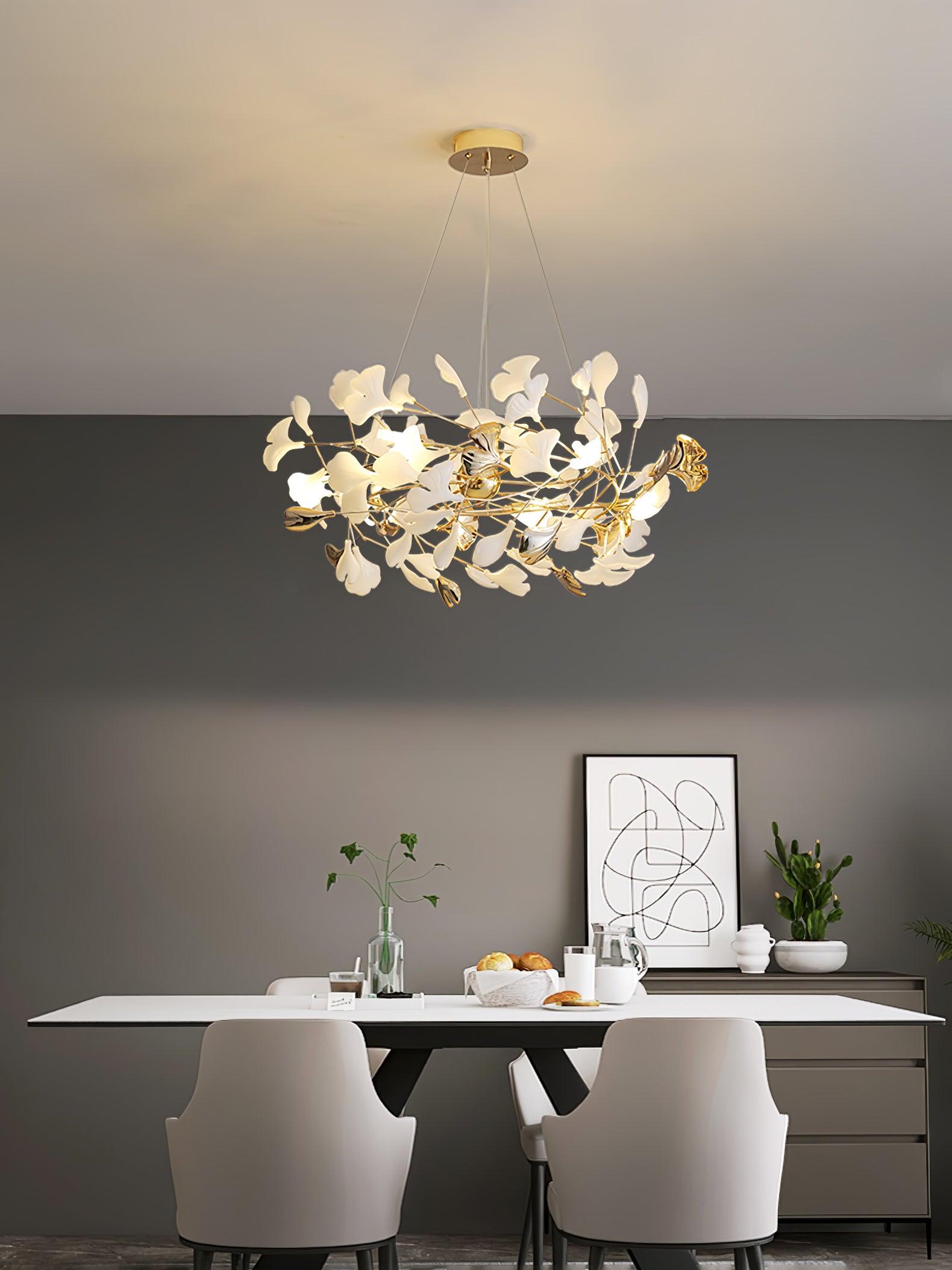 Elegant Ginkgo Leaf Chandelier - Modern Gold Ceiling Light Fixture for Dining Room, Living Room & Bedroom - Perfect for Home Decor, Wedding Venues & Luxury Spaces