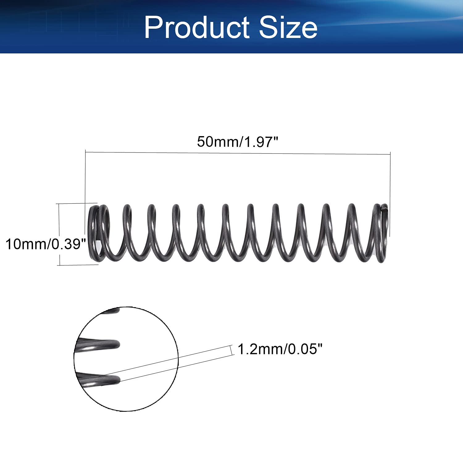 Yinpecly 10Pcs Small Coiled Extension Springs - 1.2mm Wire Dia, 10mm OD, 50mm Length - High-Quality Spring Steel for Ball Pens, Office Supplies & DIY Projects - Perfect for Pen Repair, Mechanical Parts & Crafting