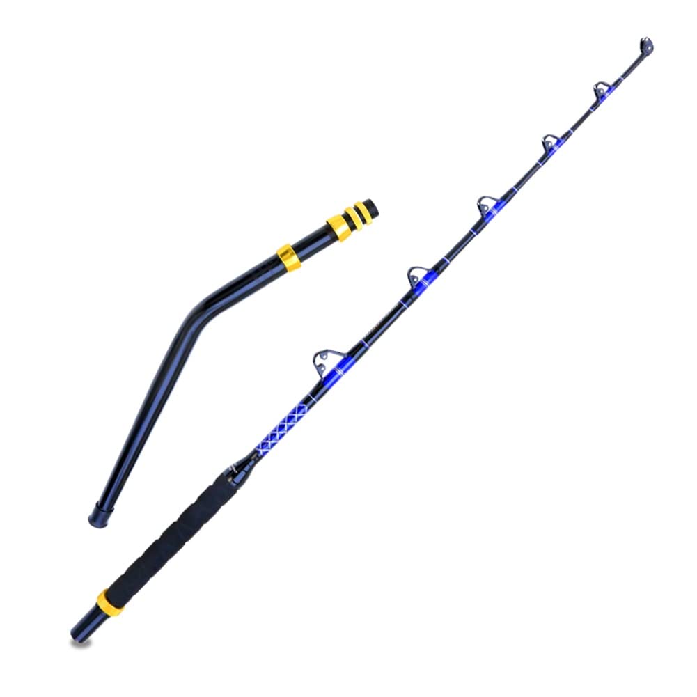 **Heavy Duty Deep Sea Trolling Fishing Rod - 6-Feet 2-Piece Solid Fiberglass Saltwater Pole with Roller Guide, EVA Grip & Aluminum Bent Butt - Offshore Big Game Fishing Rod for Tuna, Marlin, Swordfish - Perfect for Boat, Charter, and Deep Water Fishing Adventures**