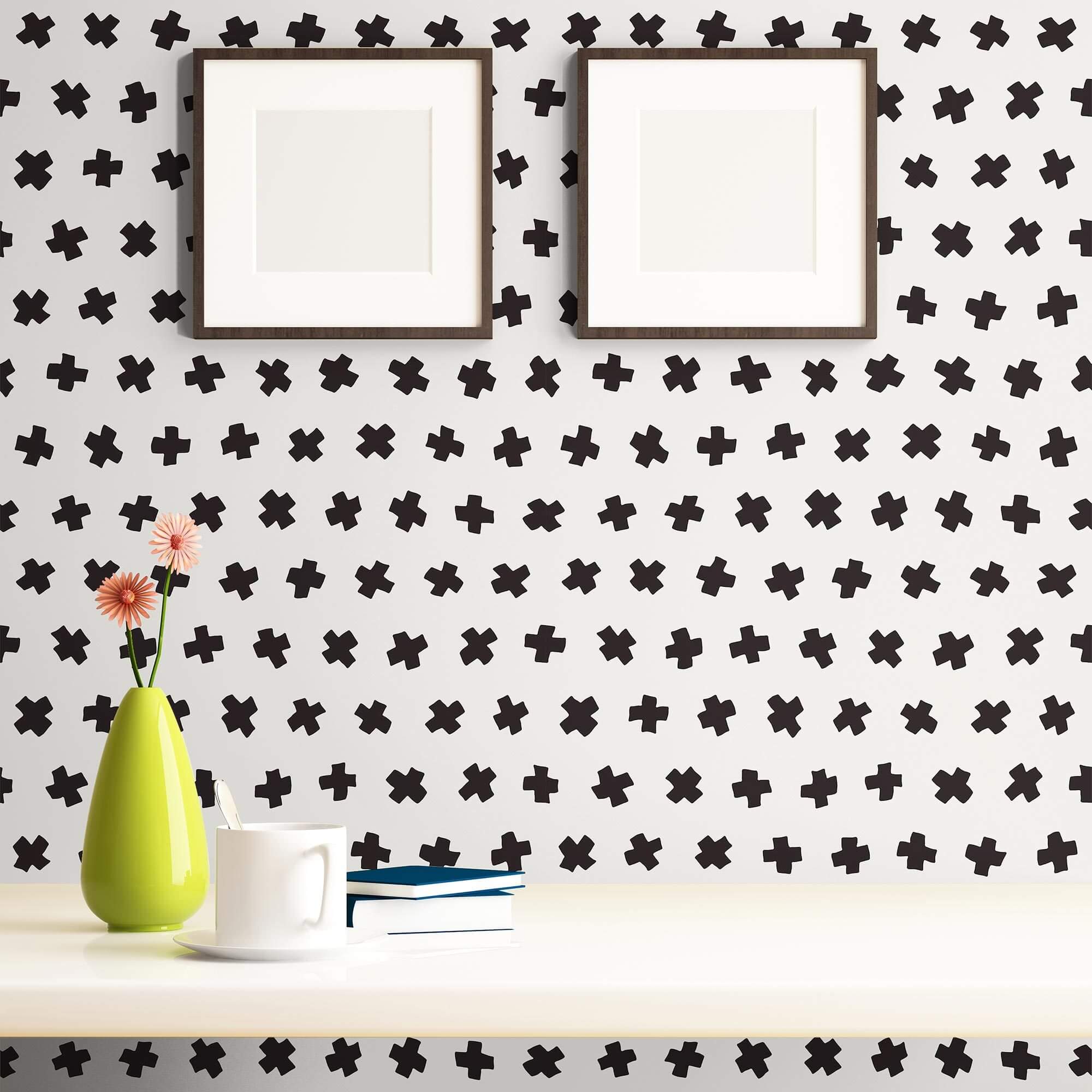 Black Geometric Peel and Stick Removable Wallpaper - Self-Adhesive Decorative Wall Covering for Bedroom, Living Room, Office & Home Decor