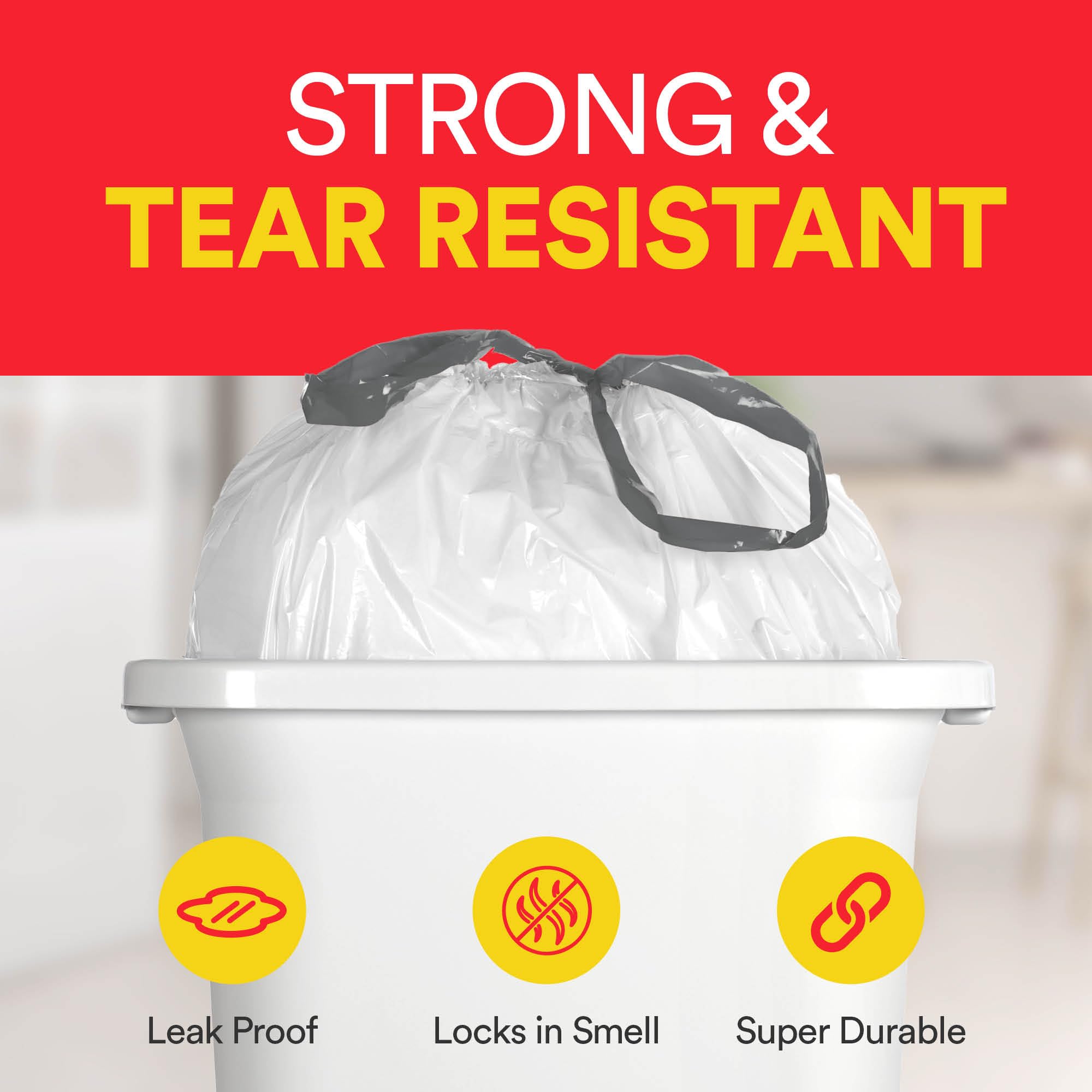 4 Gallon Small Trash Bags with Drawstring - 57 Count White Unscented Garbage Bags | Waste Basket & Trash Can Liners for Bathroom, Kitchen, Office & Home Cleaning Supplies | Perfect for Small Bins, Diaper Pails & Pet Waste Disposal