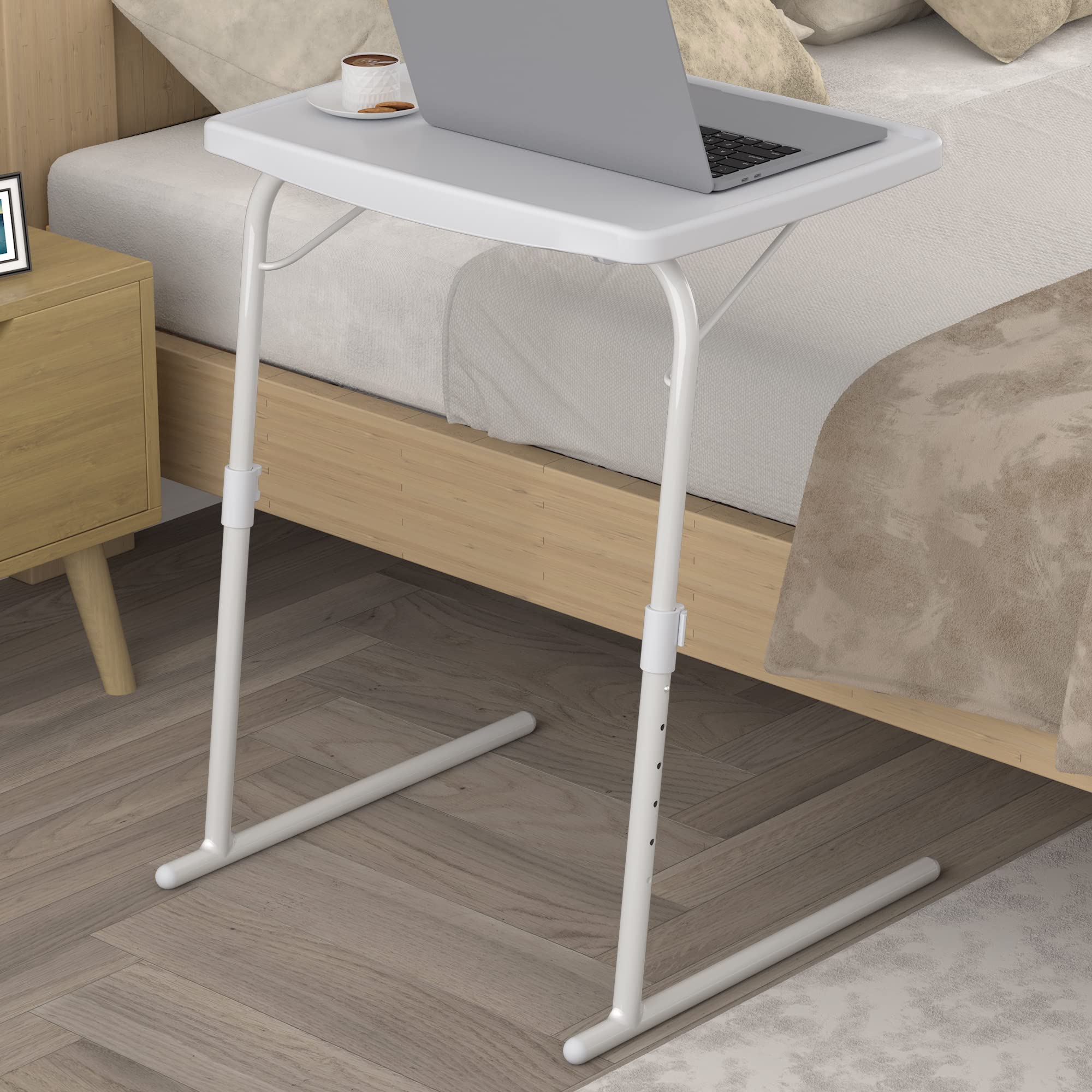 Allpop Max Adjustable TV Tray Table - Large Folding Laptop Stand with 6 Height Settings & 3 Angle Tilts - Perfect for Eating, Working & Watching TV in Bed or on Couch (White) - Ideal for Home Office, Dorm Room & Small Space Living