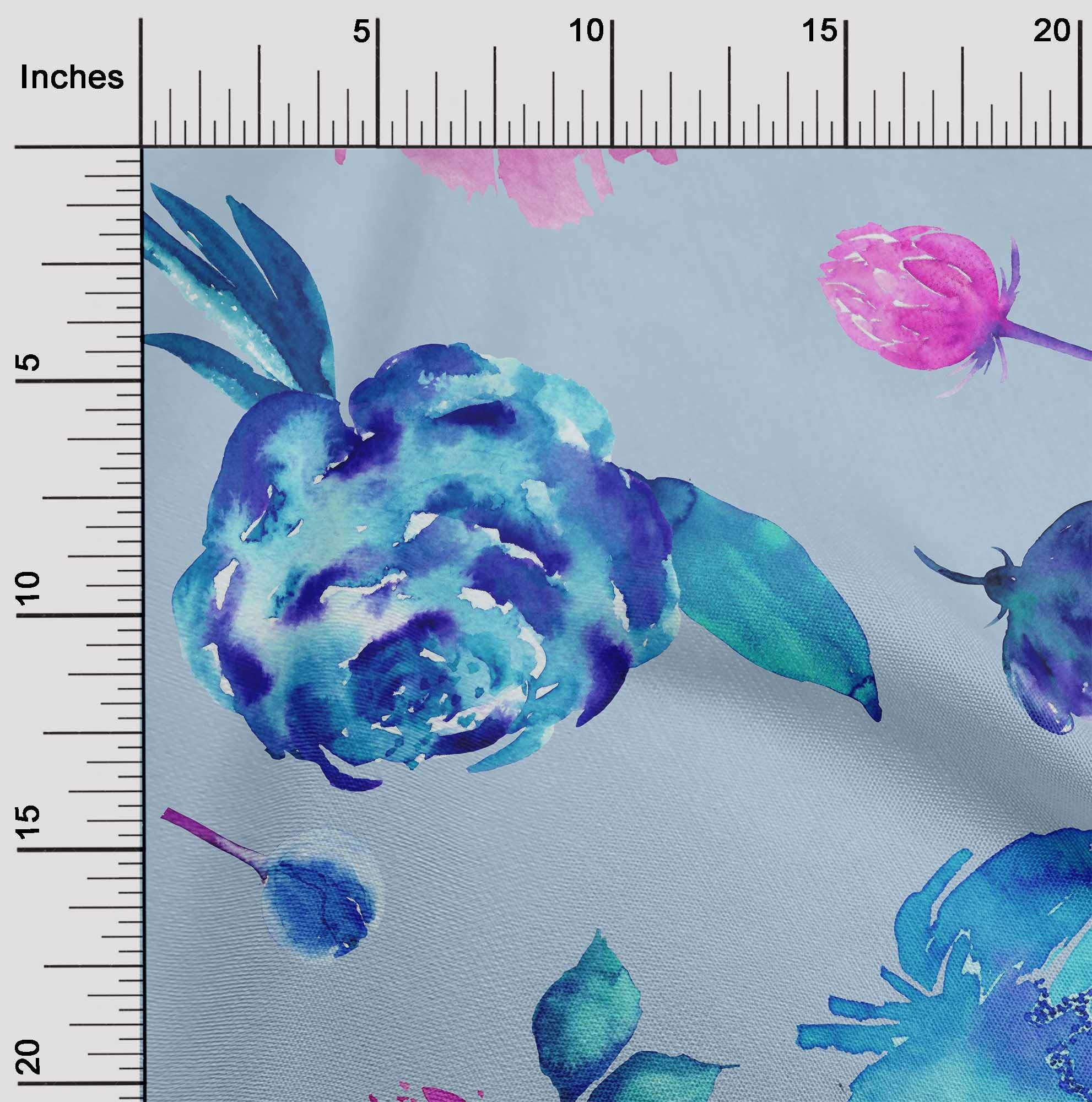 oneOone Cotton Flex Fabric - Watercolor Printed Flowers & Leaves Design - 1 Yard (40 Inches Wide) - Perfect for DIY Crafts, Quilting, and Home Decor Projects