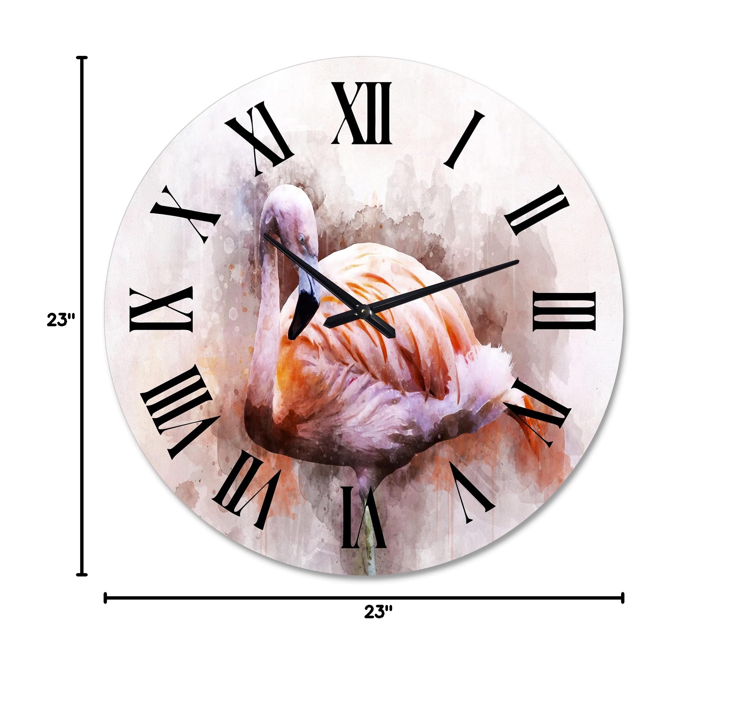 DesignQ Farmhouse Wall Clock - Large Pink Flamingo Portrait Wall Decor for Living Room, Bedroom & Office | Rustic Home Decor Gift Idea