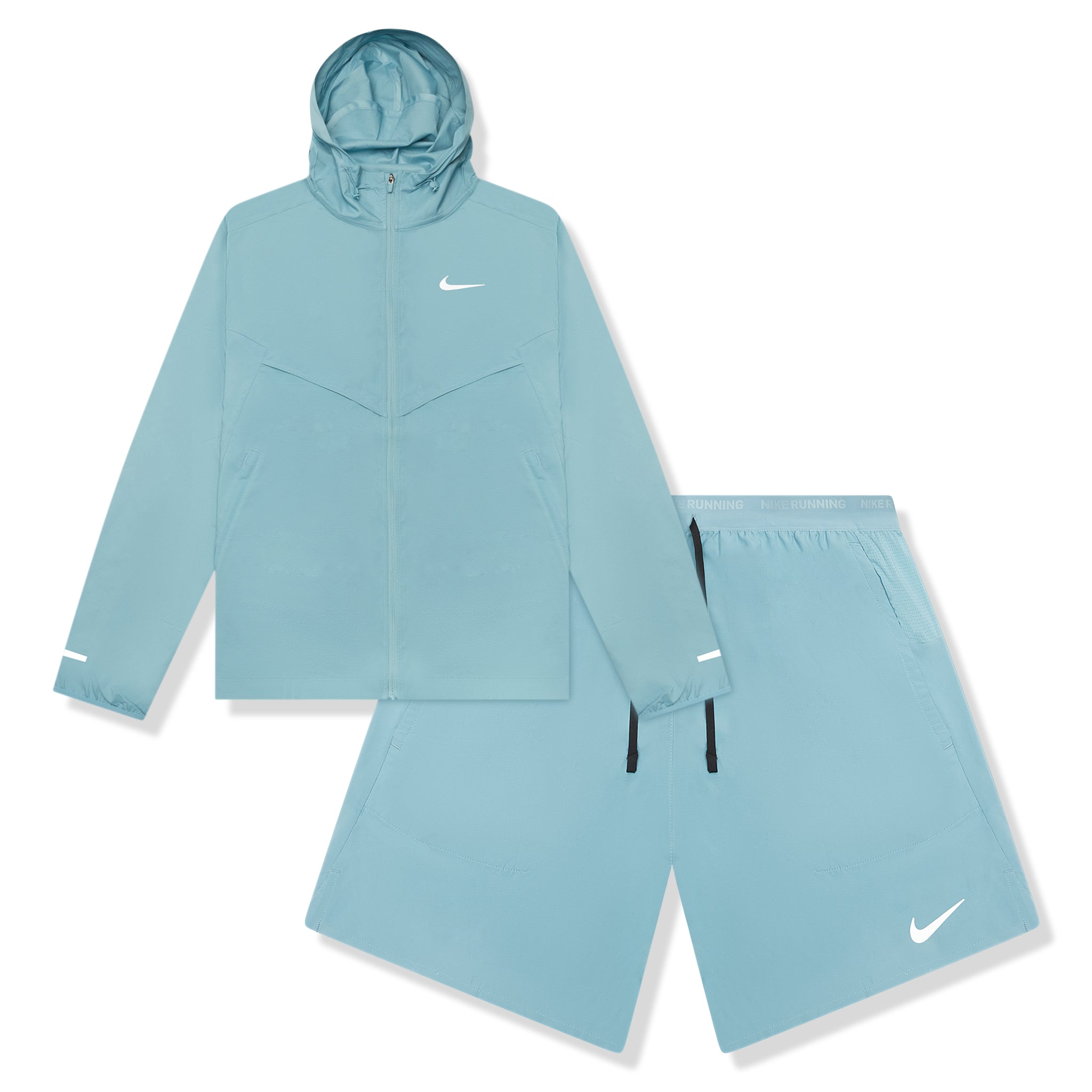 Nike Denim Turquoise Windrunner Jacket & Shorts Set - Stylish Athletic Wear for Running, Gym & Casual Outfits