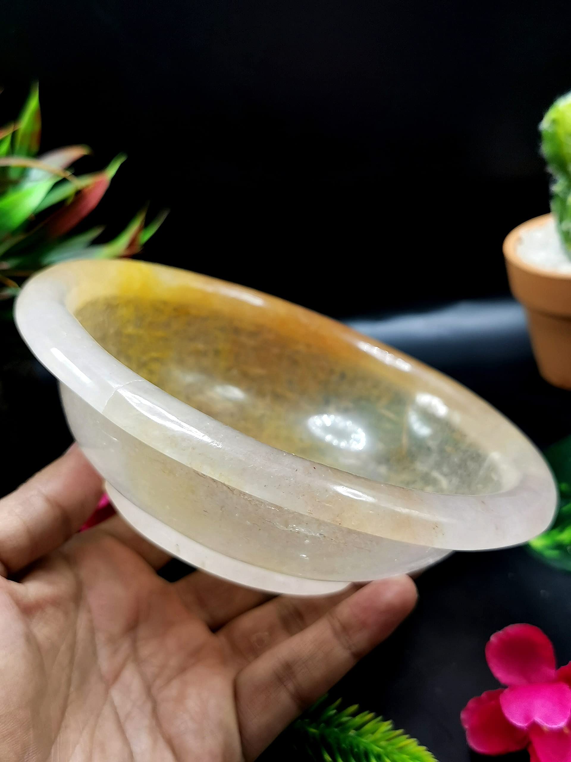 Hand Carved Red Quartz Decorative Bowl - 6 Inch Elegant Serving Dish (340g/0.75lb) - Perfect for Home Decor, Gift Giving & Table Centerpieces