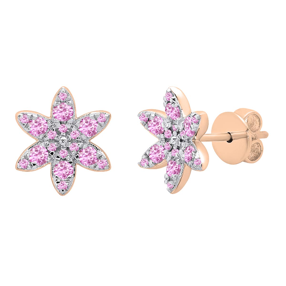 18K Solid Rose Gold Pink Sapphire Flower Stud Earrings for Women - Perfect for Weddings, Anniversaries & Everyday Elegance