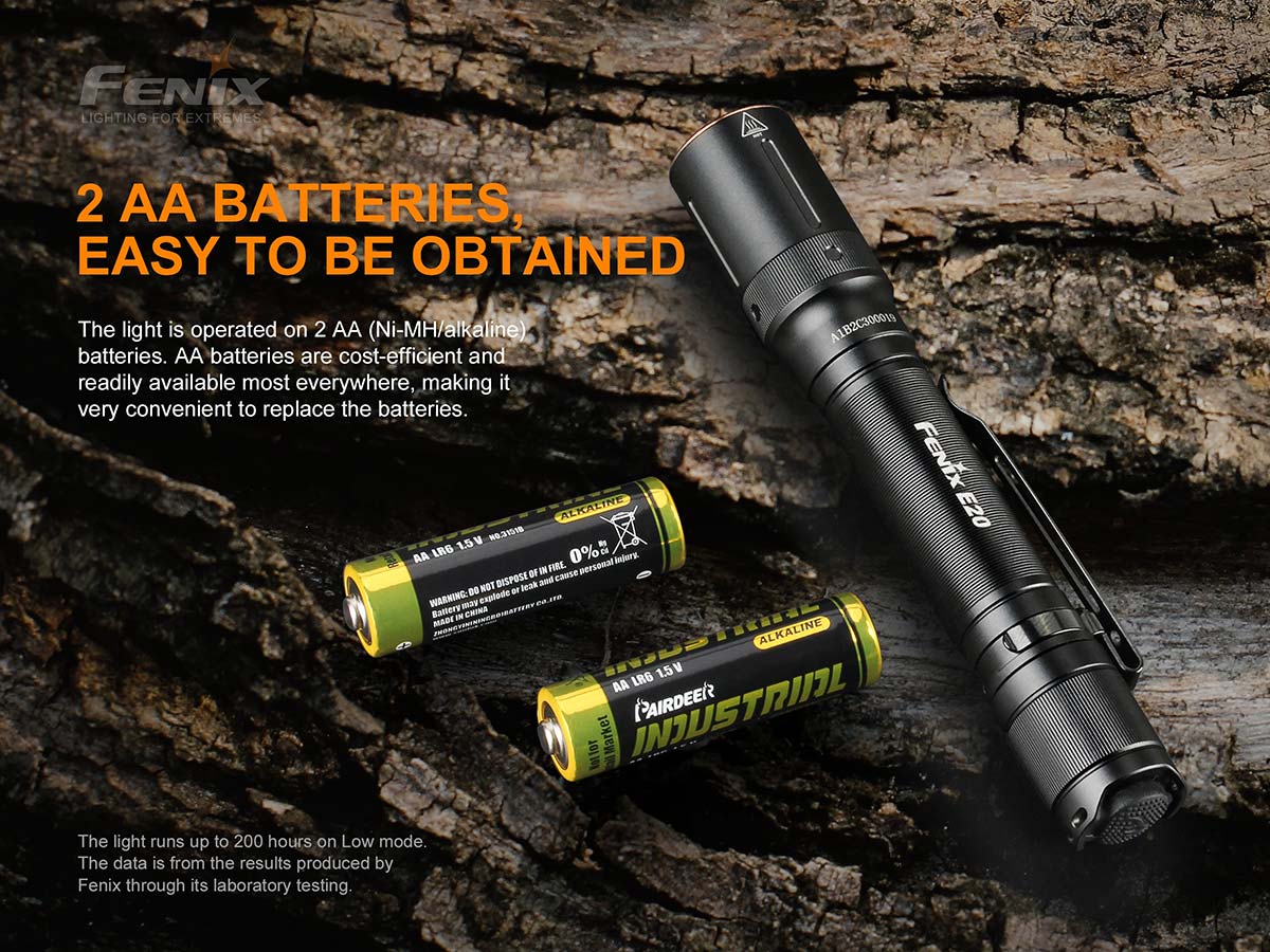 Fenix E20 V2.0 AA Flashlight - 500 Lumens, Waterproof LED Torch for Camping, Hiking & Emergency Use
