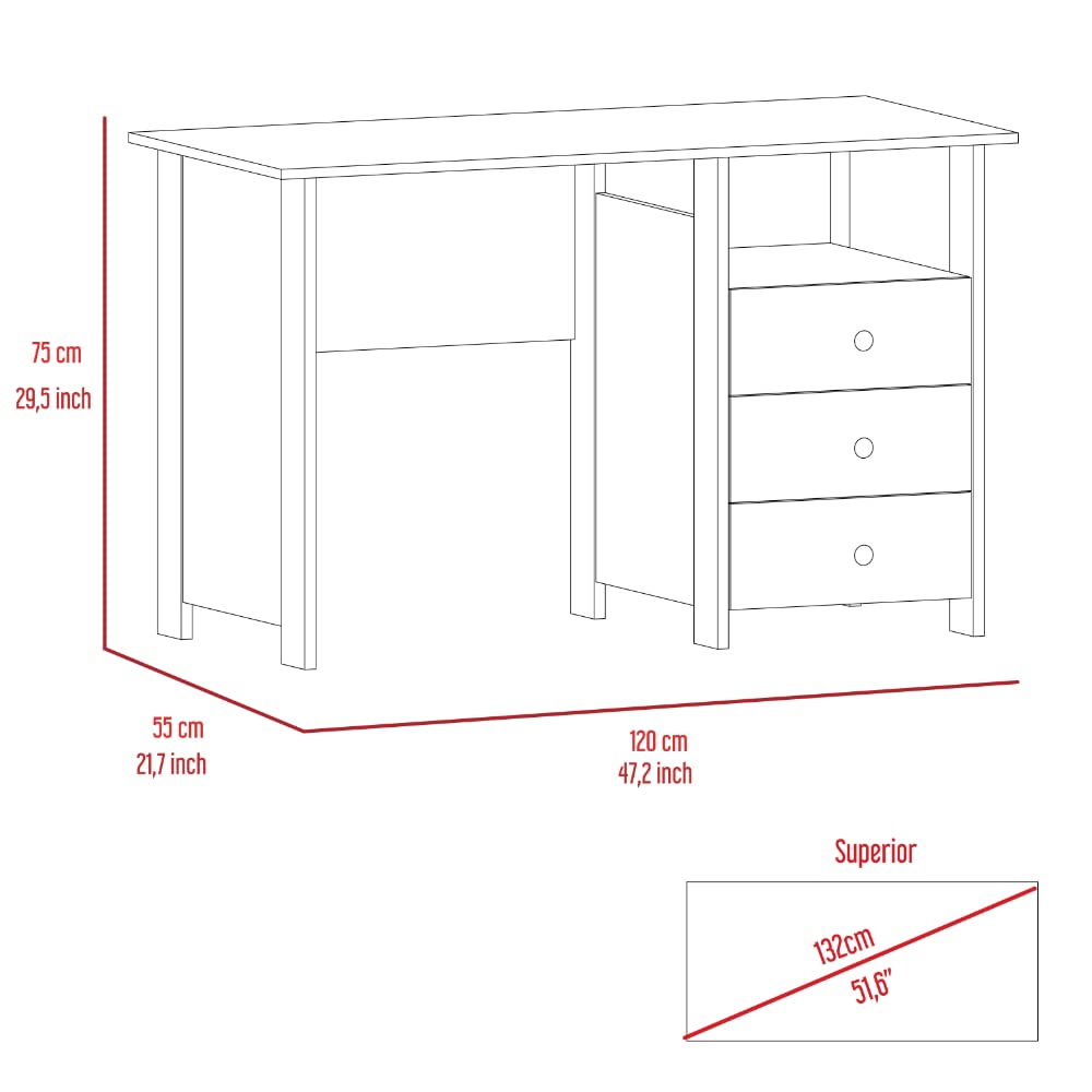 Modern Engineered Wood Ash Bianco Computer Desk - Home Office Workstation for Writing, Gaming & Study | Tuhome