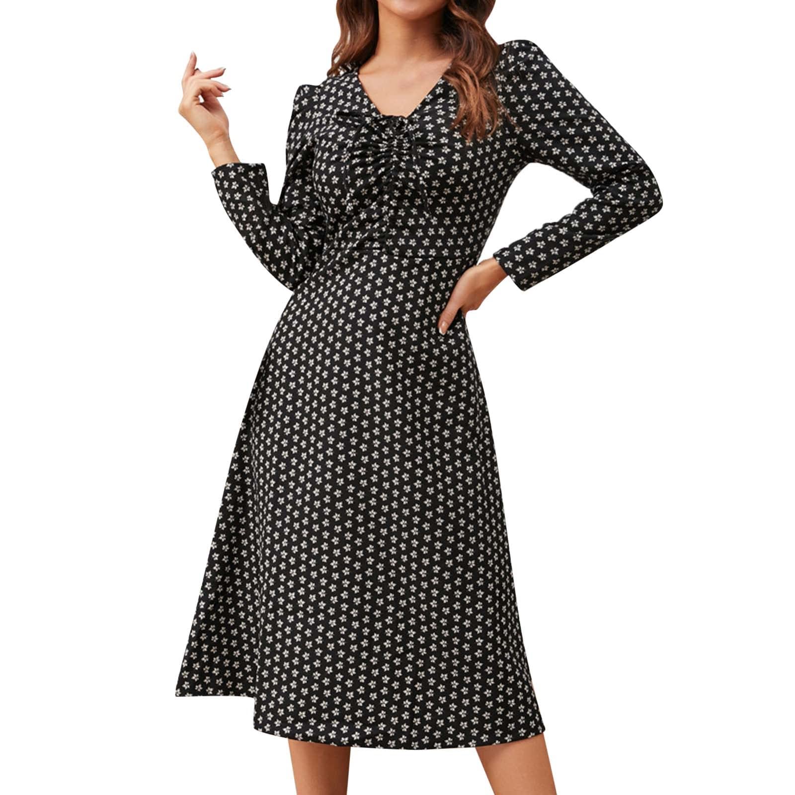 Elegant Floral Lace Long Sleeve Dress for Women - Vintage Retro Style Fall Winter Fashion - Perfect for Parties, Dates & Office Wear
