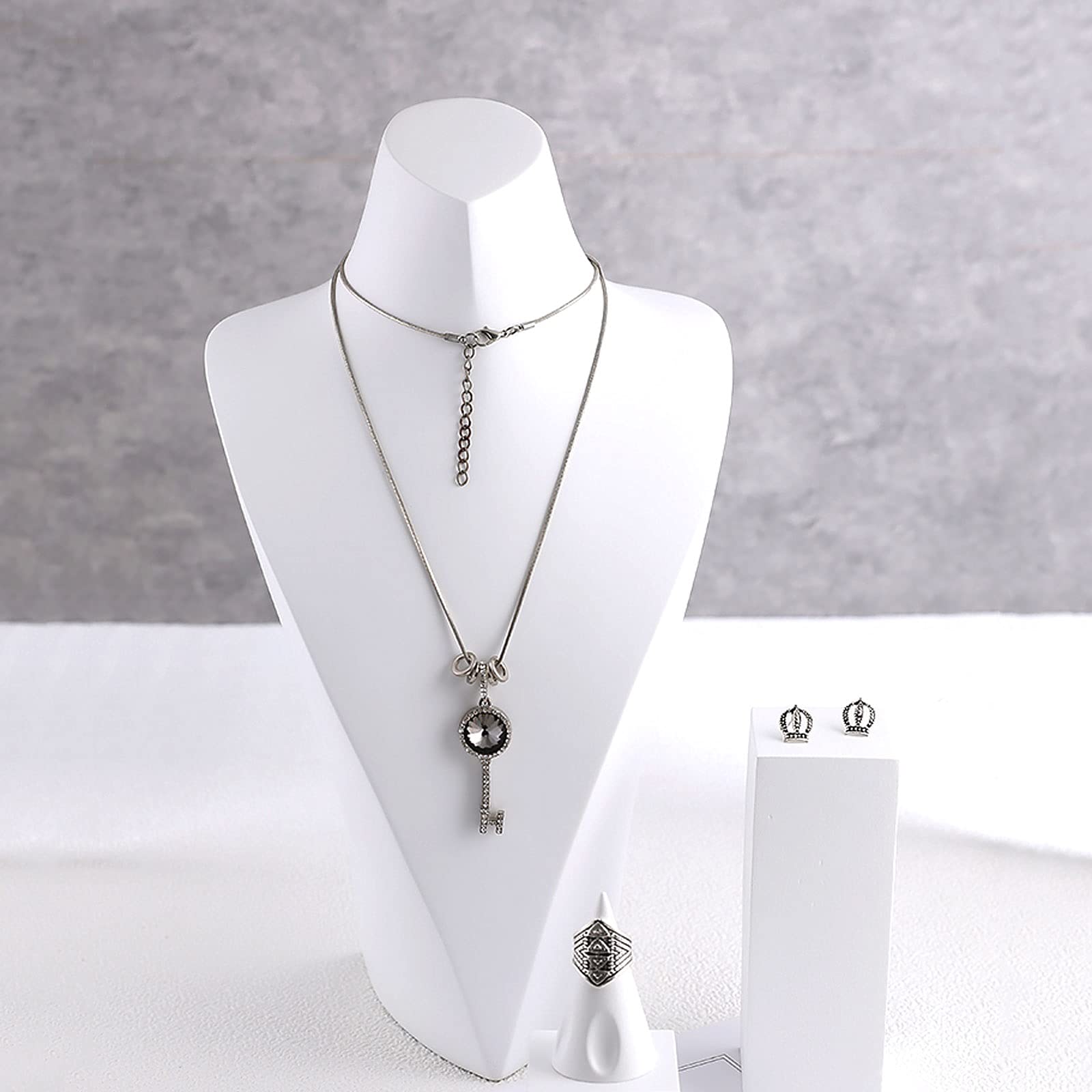 White Resin Jewelry Necklace Bust Display Stand - Mannequin Holder for Necklace Chain & Jewelry Showcase - Perfect for Retail Stores, Boutiques, and Jewelry Photography
