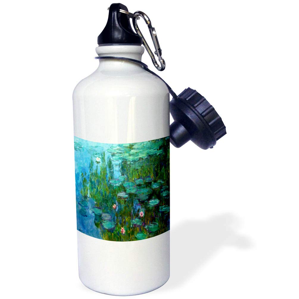 3D Rose Monet's Water Lilies Painting Insulated Sports Water Bottle - 21 oz, White - Perfect for Gym, Hiking & Outdoor Activities