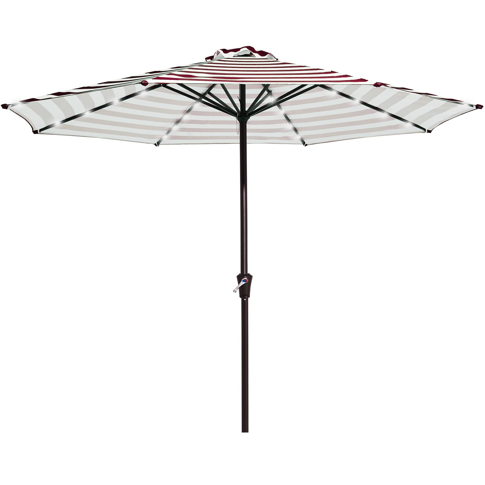 SERWALL 11FT Solar LED Patio Umbrella - Outdoor Table Umbrella with Lights for Pool, Deck, Yard & Garden - Waterproof & Weather Resistant (Red & White Stripe) - Perfect for Backyard Parties, BBQ Nights & Outdoor Dining